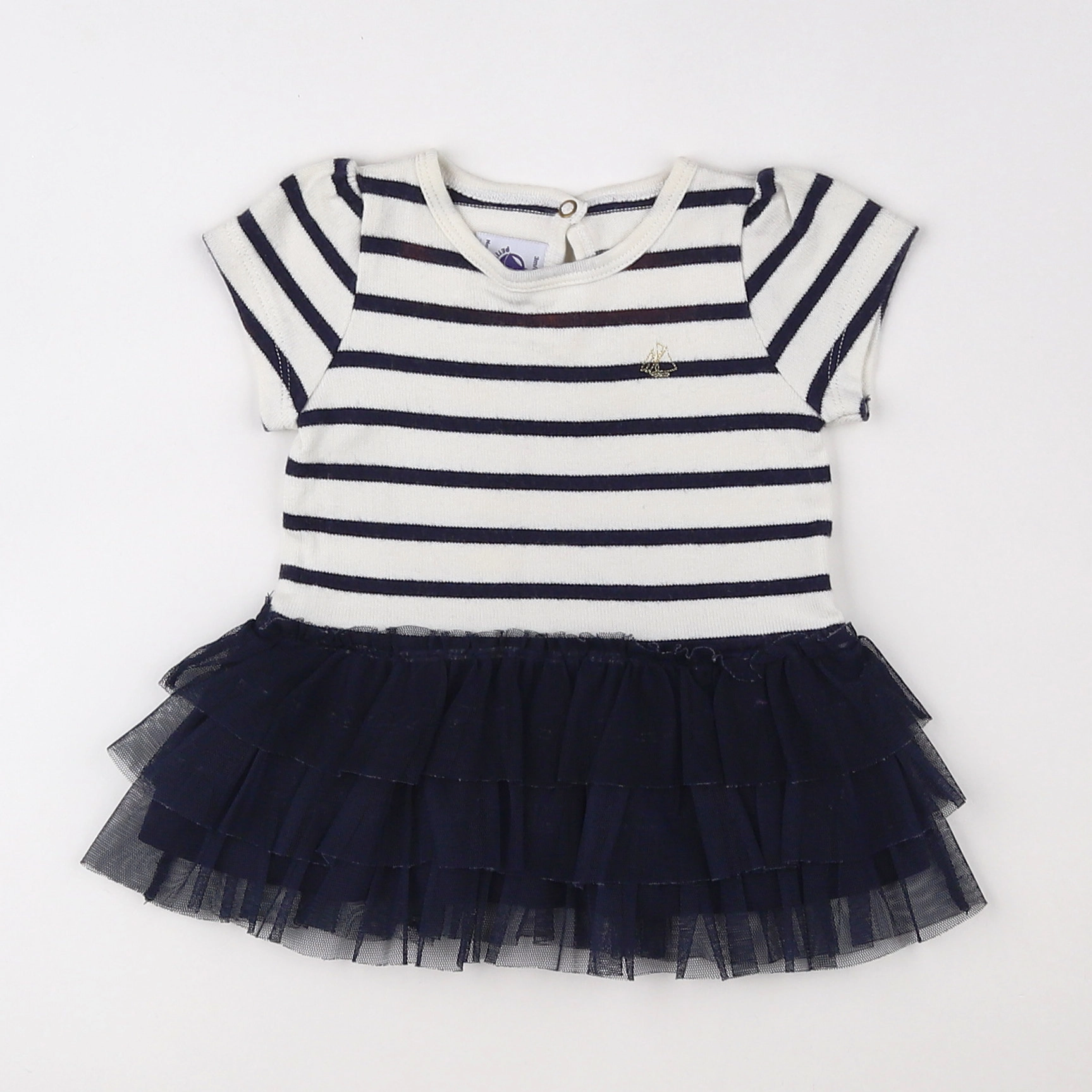 Petit Bateau - robe blanc, bleu - 3 mois