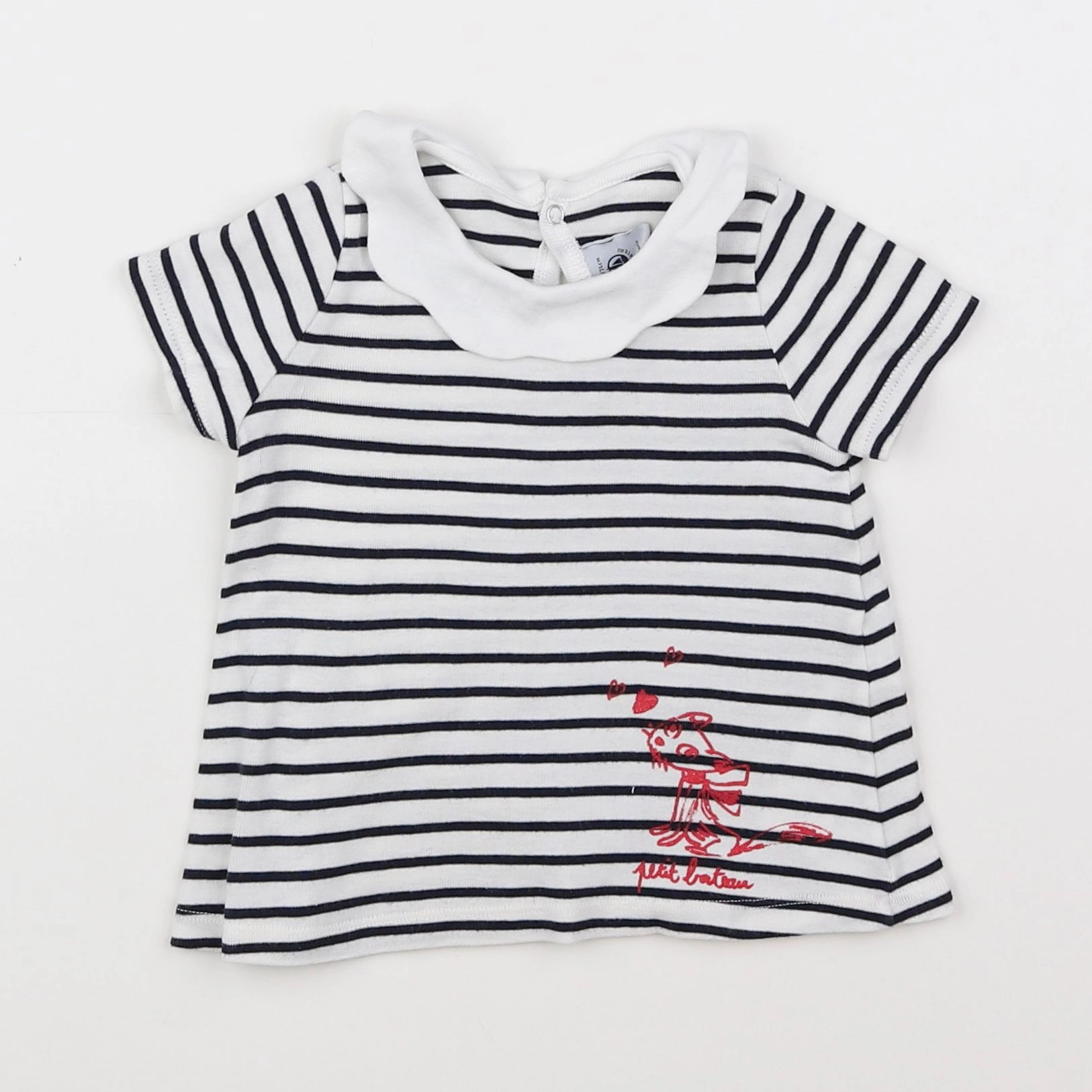 Petit Bateau - tee-shirt blanc, bleu - 12 mois