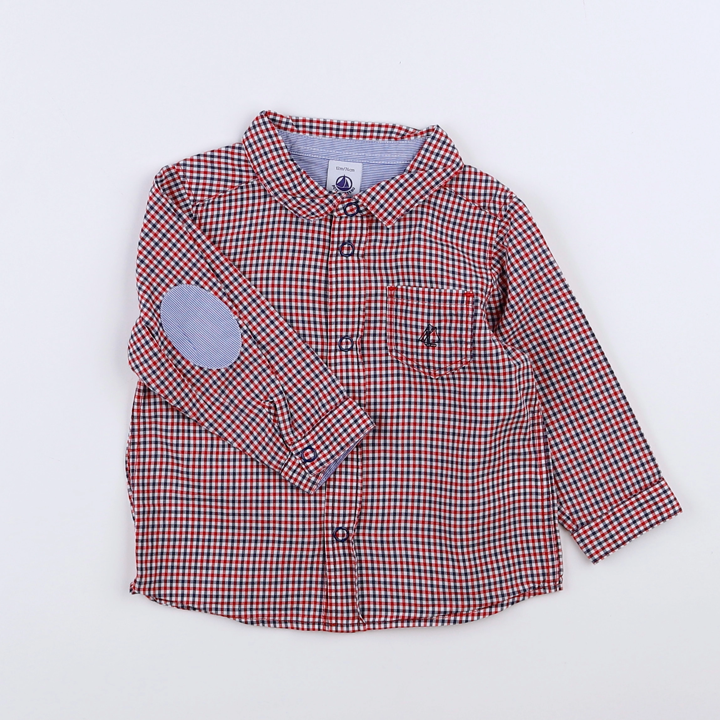 Petit Bateau - chemise rouge, bleu - 12 mois