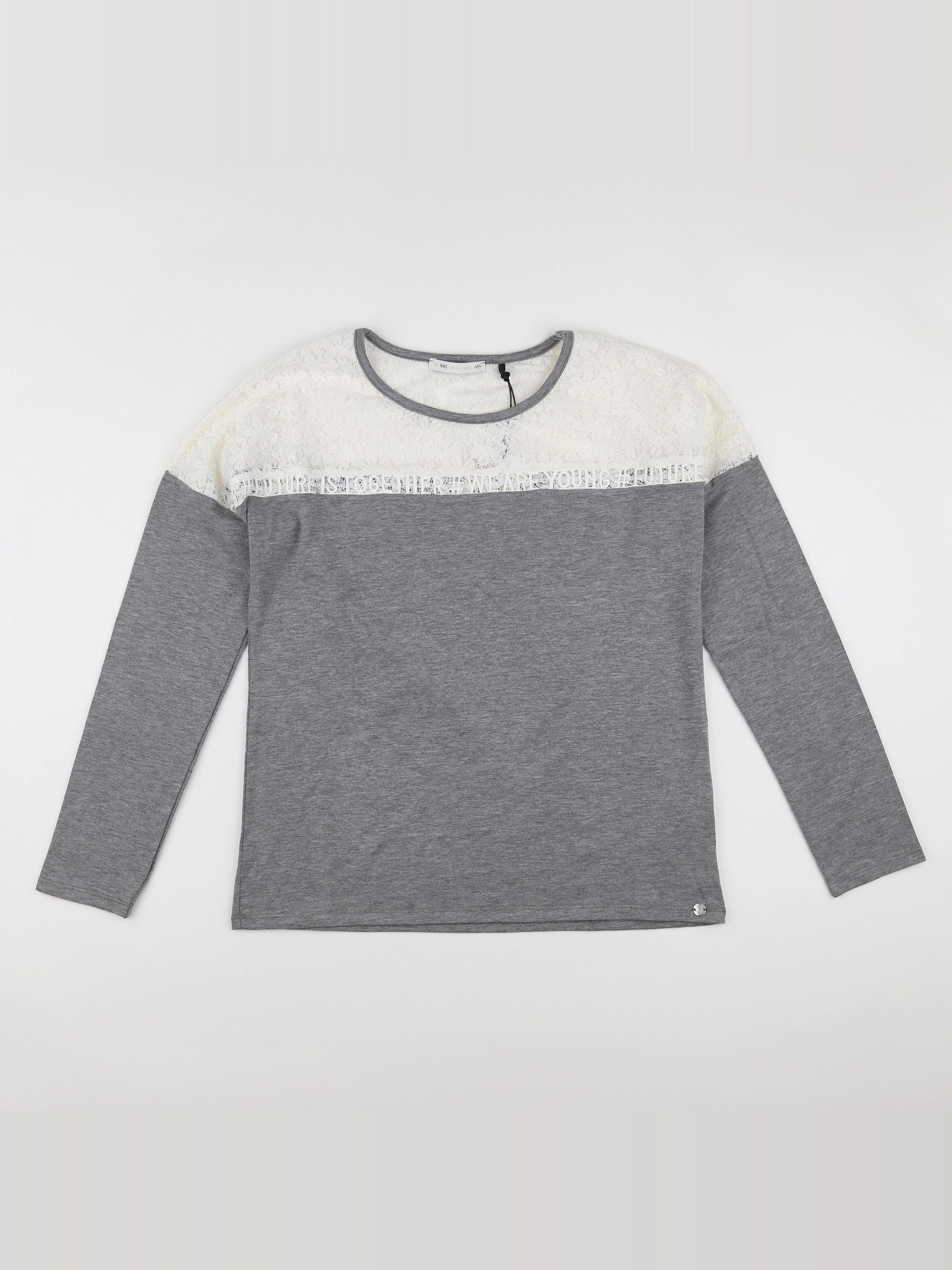 IKKS - tee-shirt gris (état neuf) - 14 ans