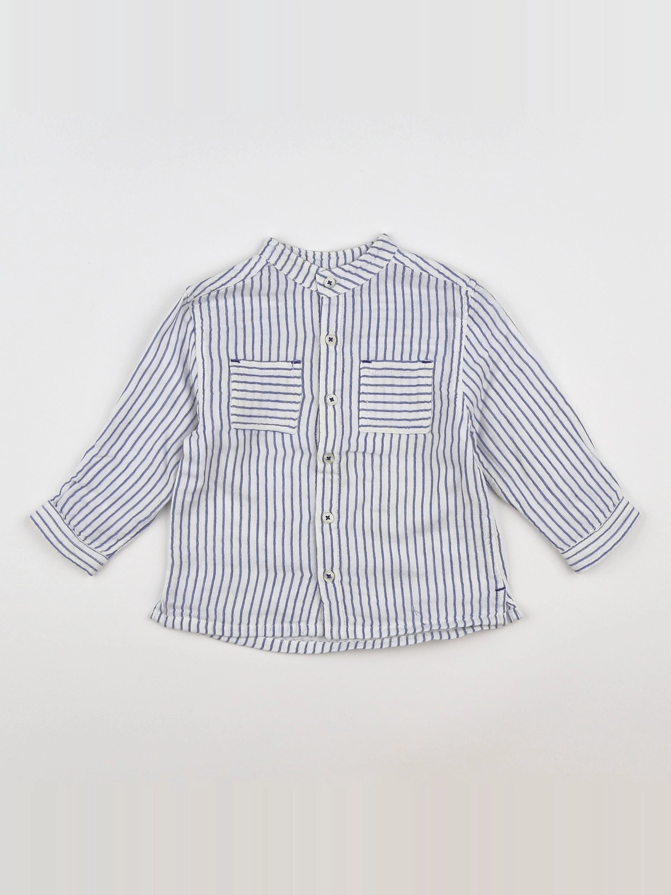 Boutchou - chemise blanc, bleu - 9 mois