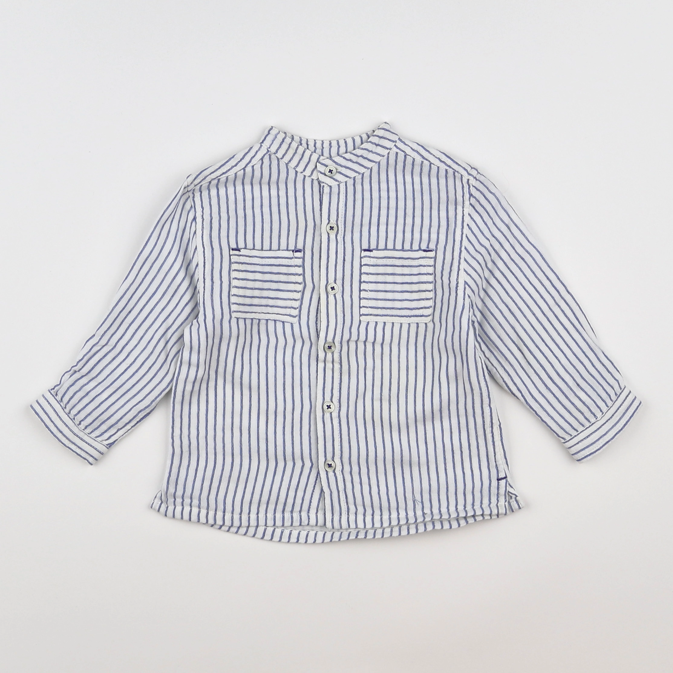 Boutchou - chemise blanc, bleu - 9 mois