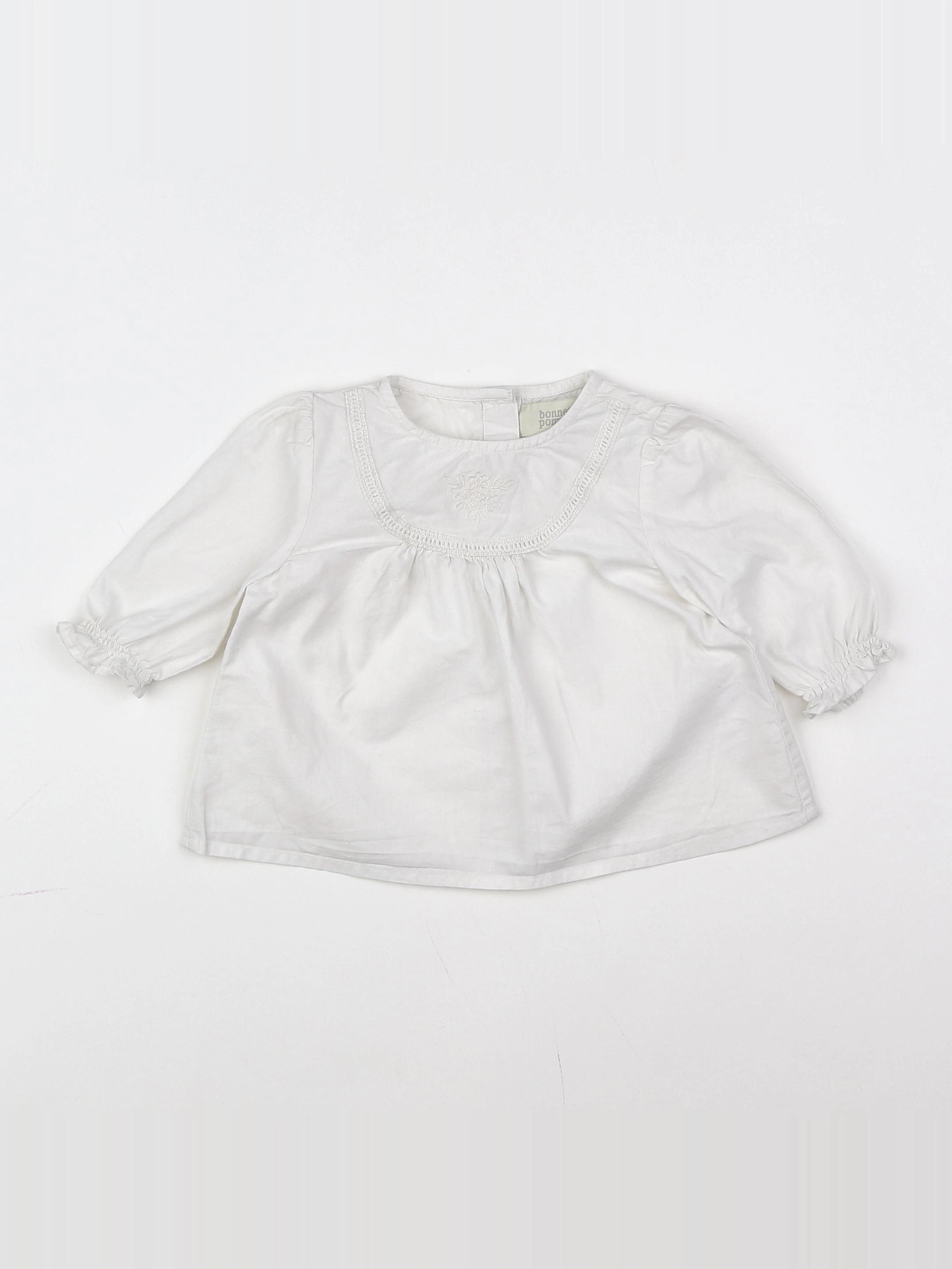Bonnet à Pompon - blouse blanc - 9 mois