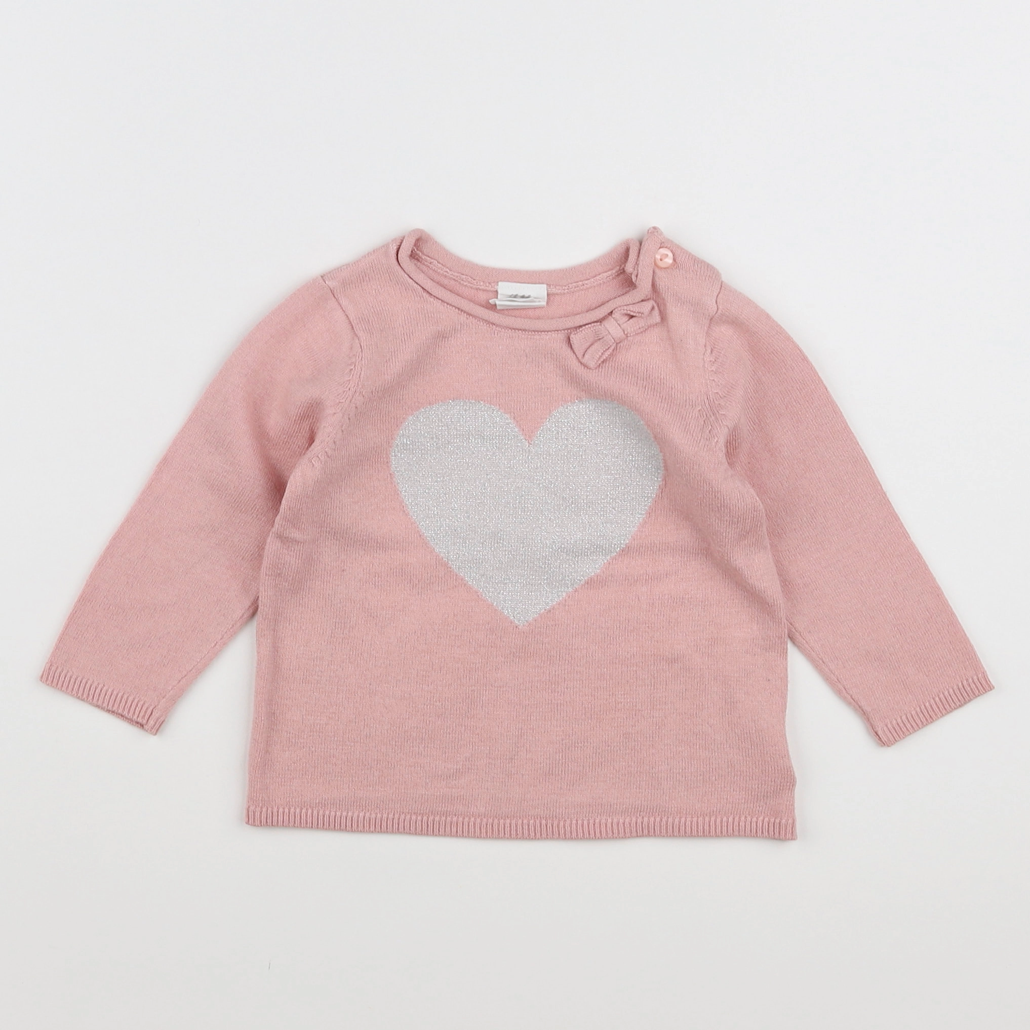 H&M - pull rose, argent - 3/6 mois