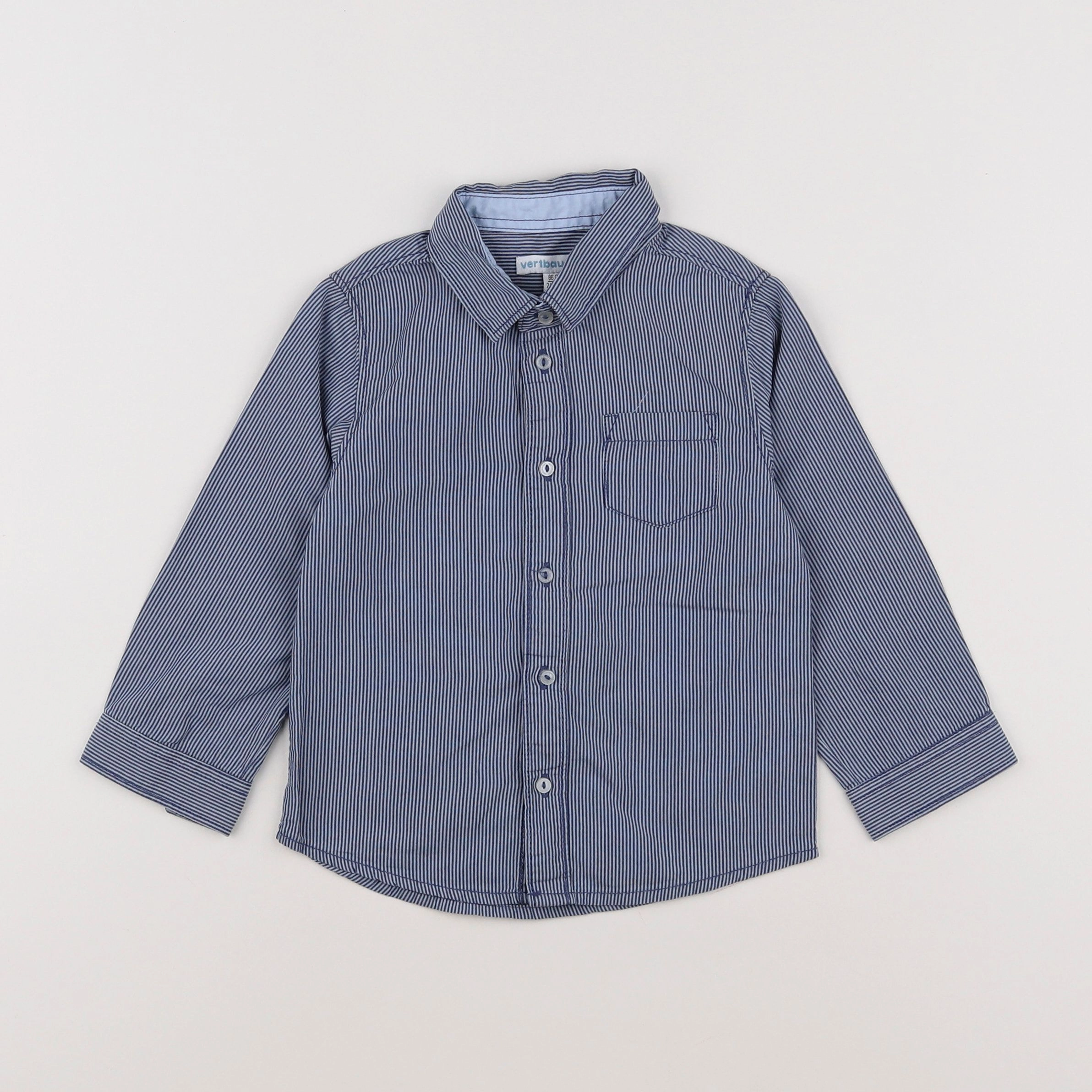 Vertbaudet - chemise bleu, gris - 2 ans