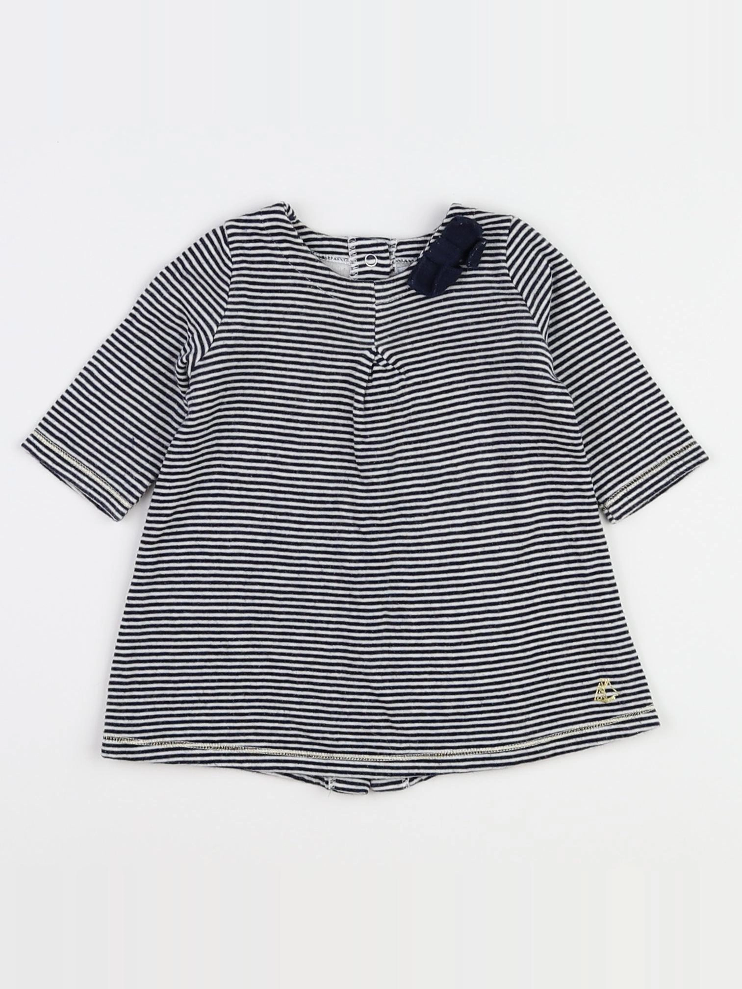 Petit Bateau - robe bleu, blanc - 3 mois