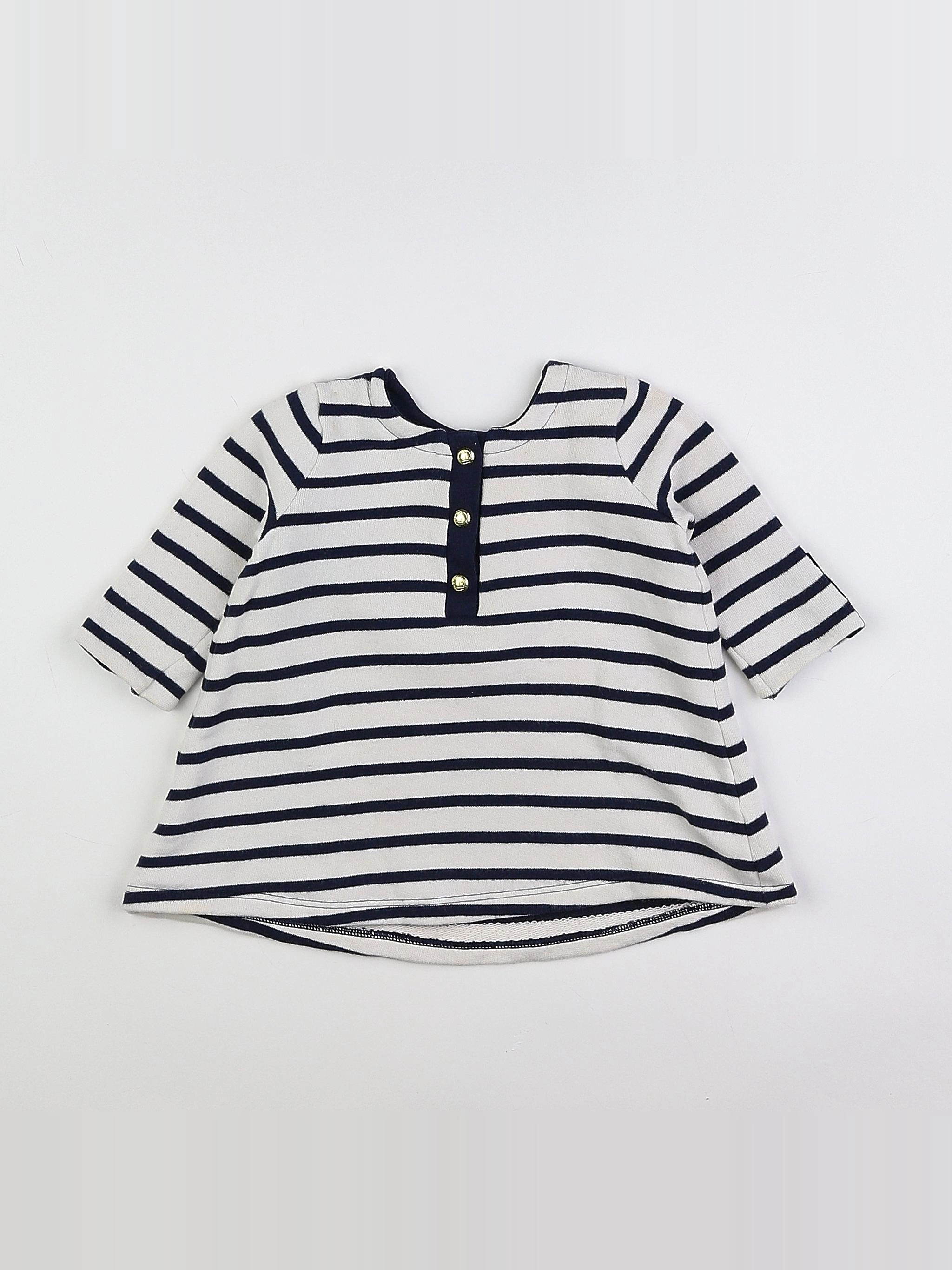 Petit Bateau - robe blanc, bleu - 6 mois