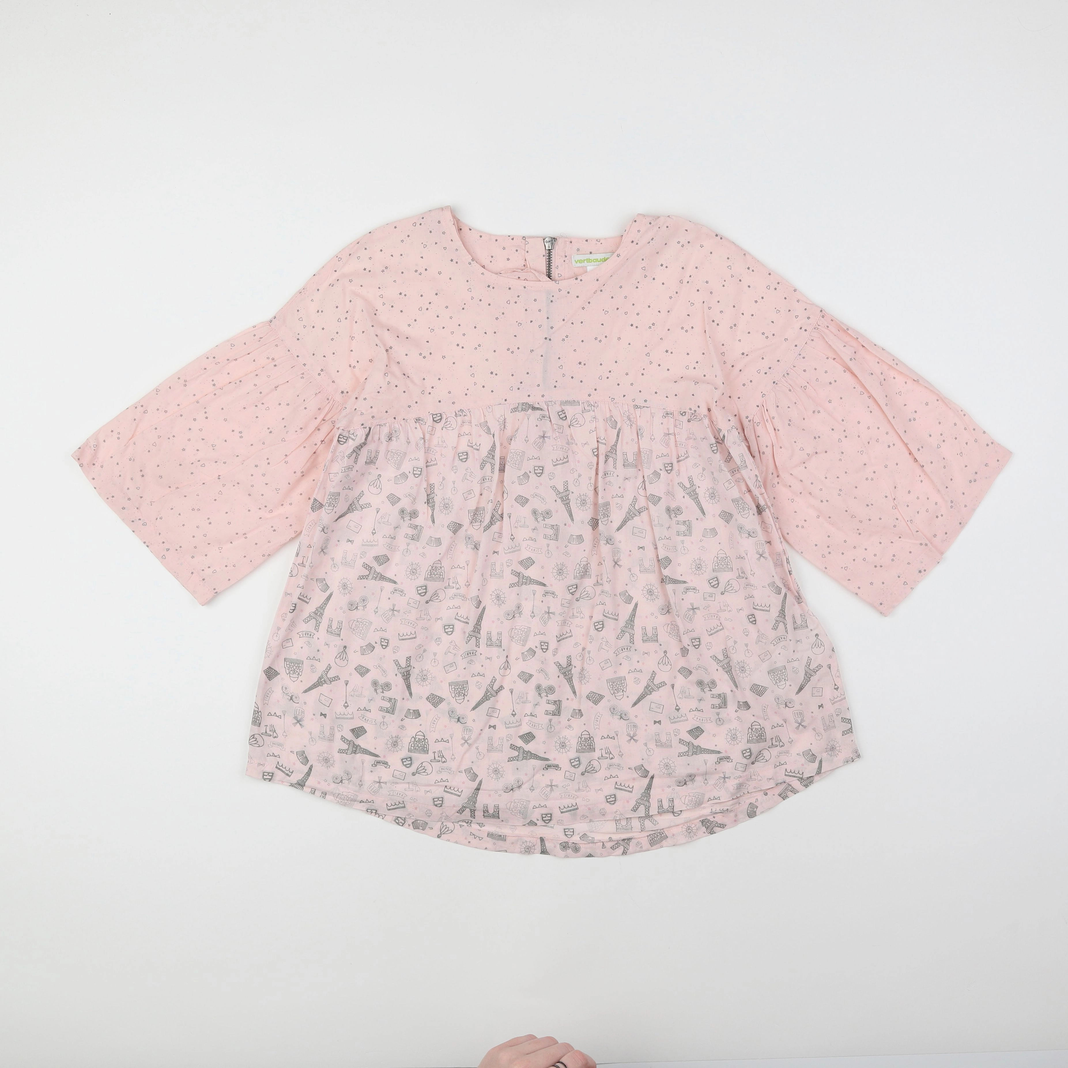 Vertbaudet - blouse rose, gris - 10 ans