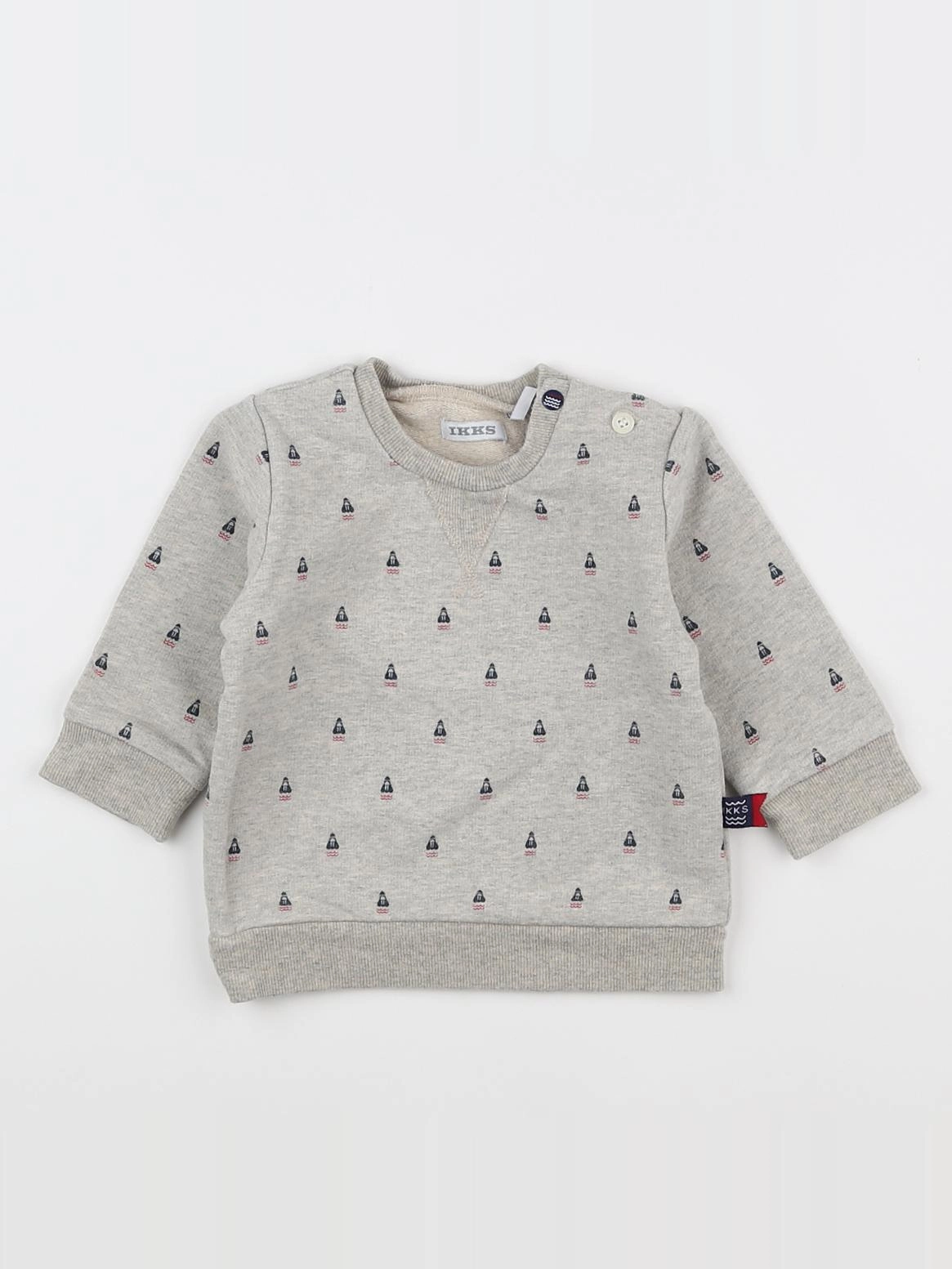 IKKS - sweat gris, bleu - 6 mois