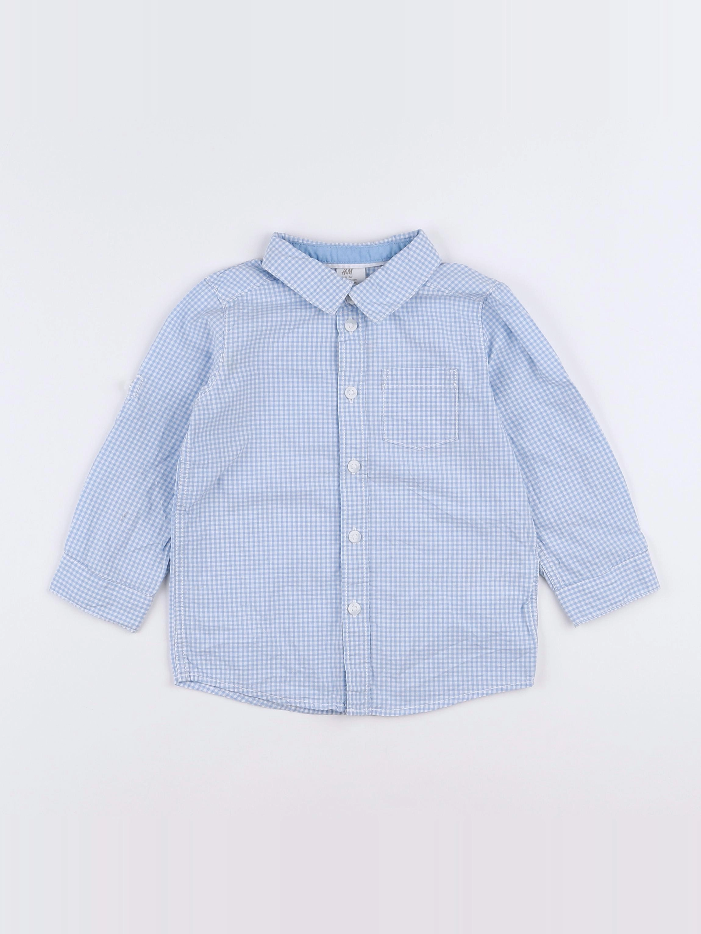 H&M - chemise bleu, blanc - 12/18 mois