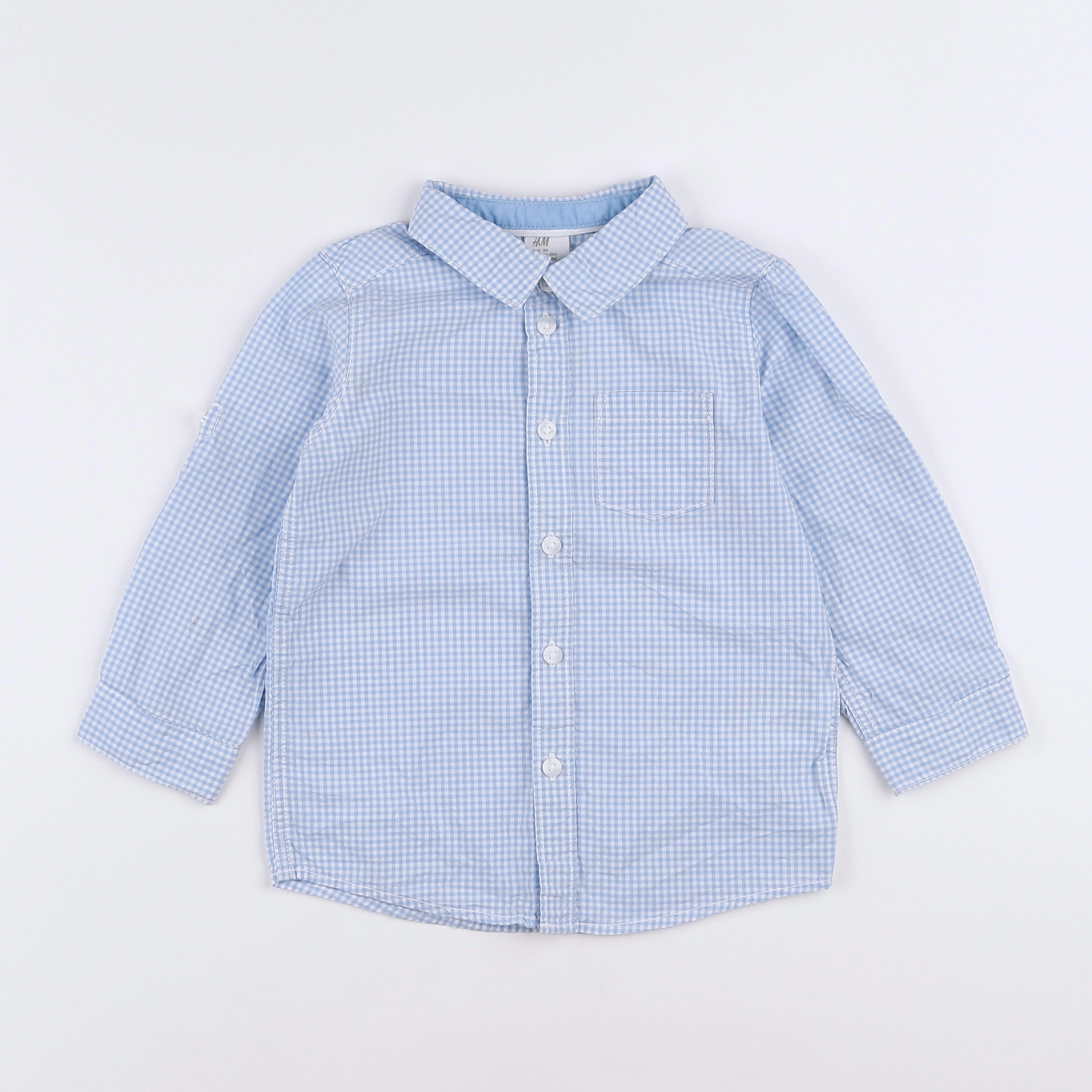 H&M - chemise bleu, blanc - 12/18 mois
