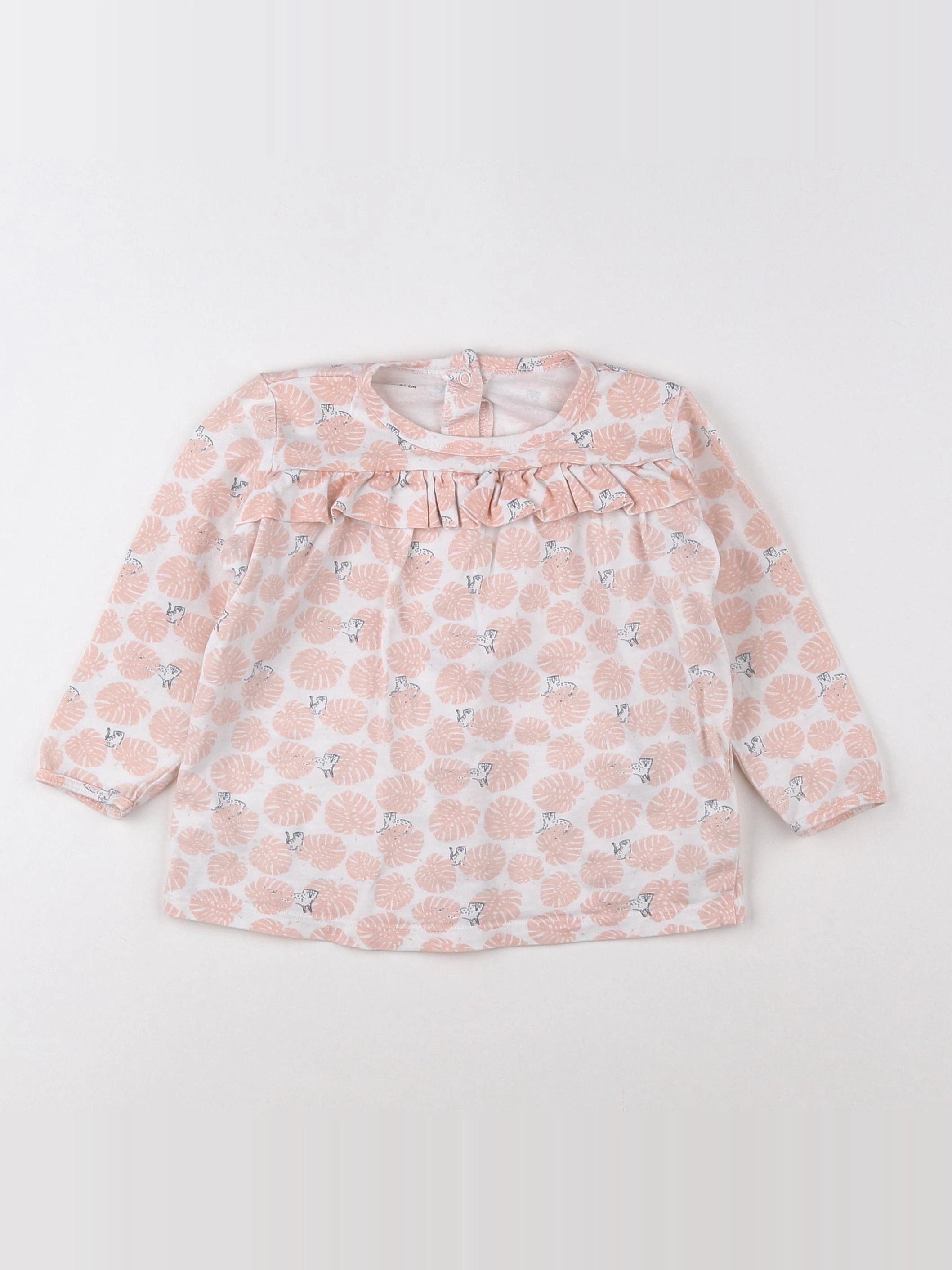 Vertbaudet - pyjama coton blanc, rose - 18 mois