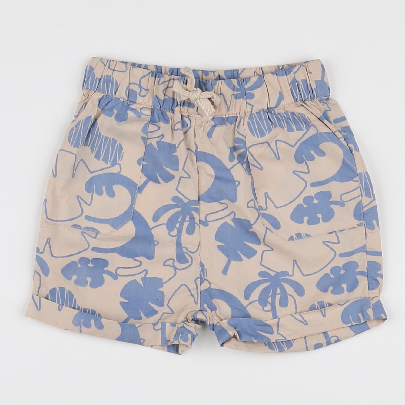 Vertbaudet - short beige, bleu - 12 mois