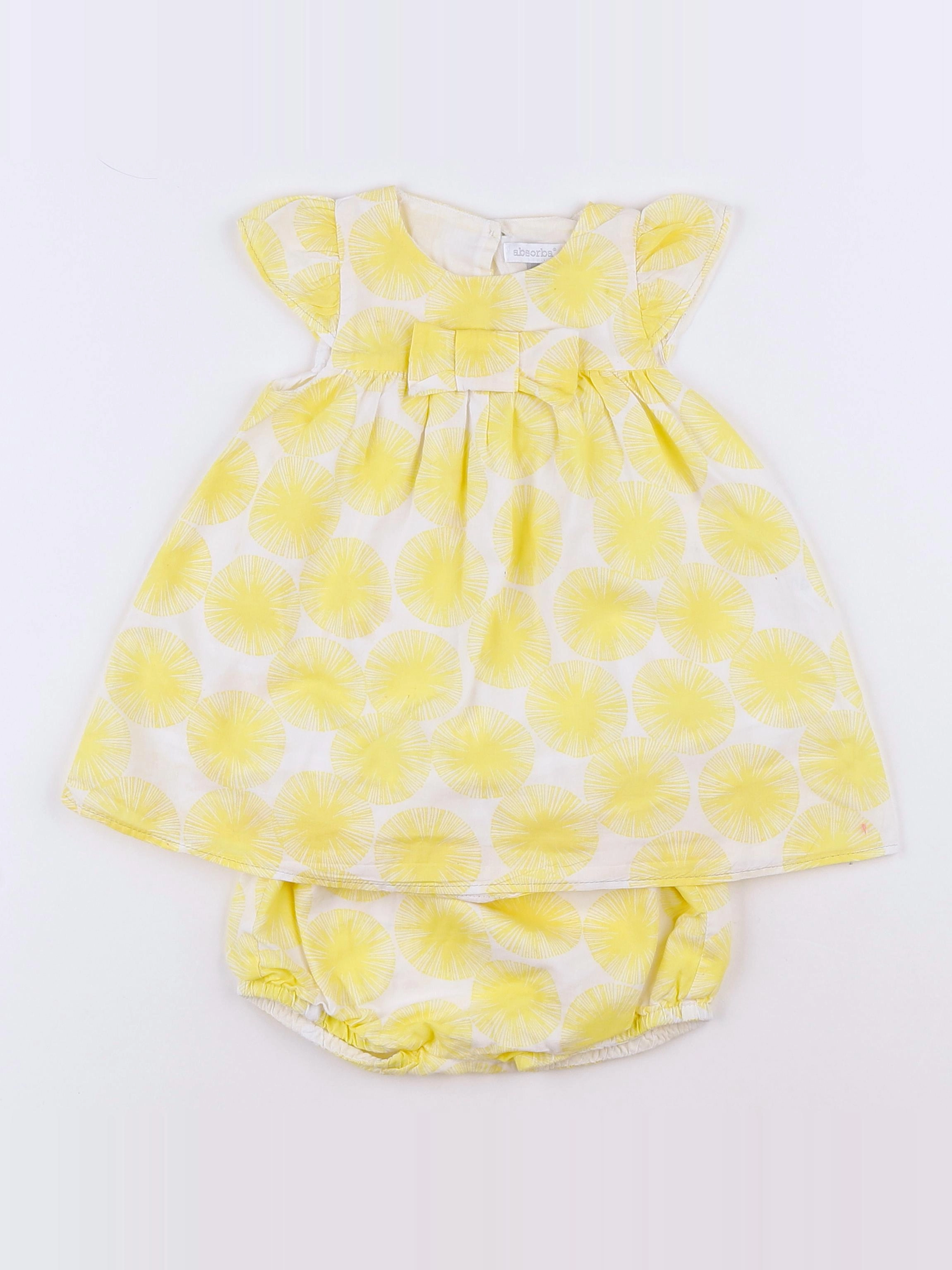 Absorba - robe jaune, blanc - 6 mois