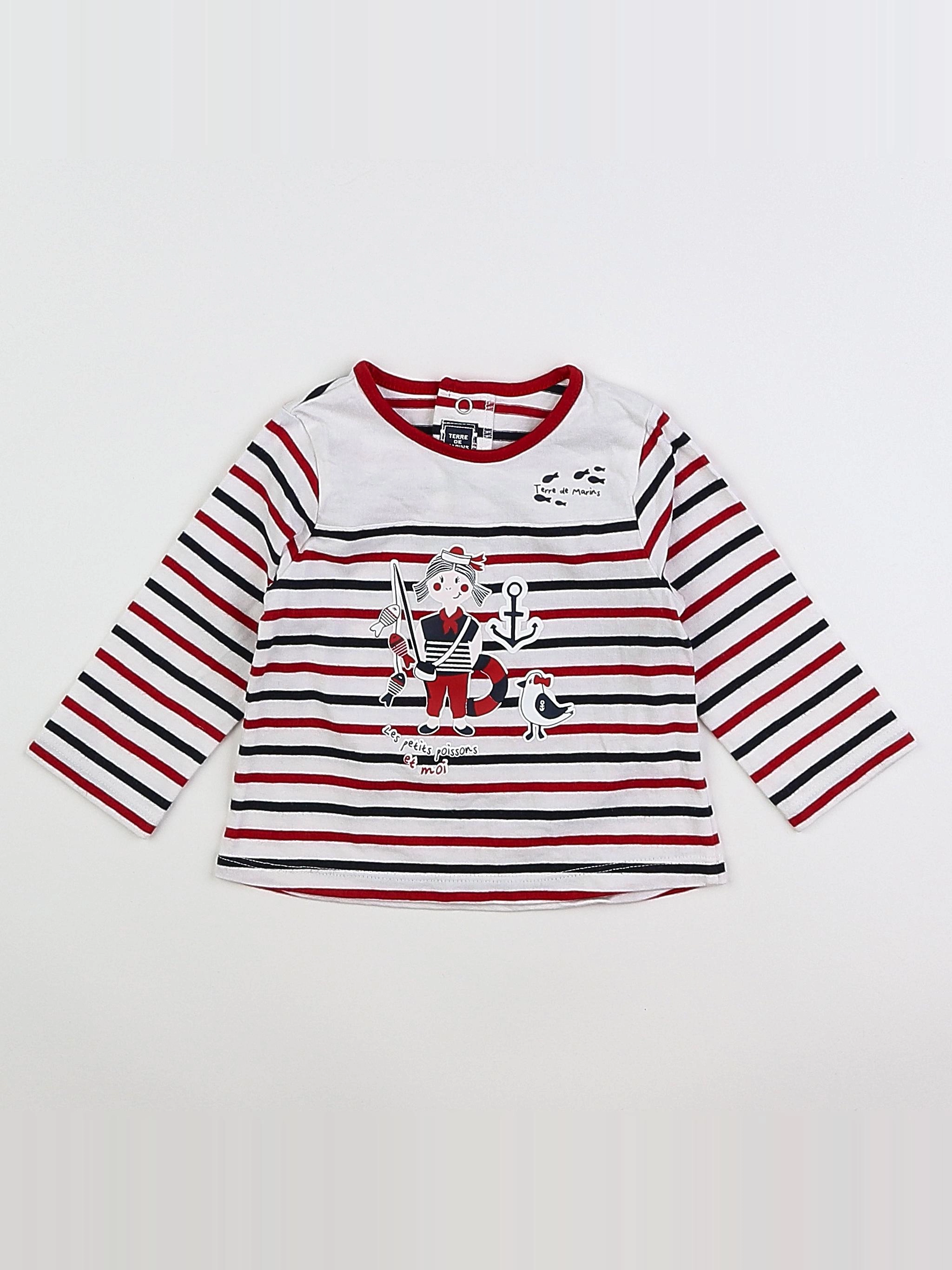 Terre de marins - tee-shirt blanc, bleu, rouge - 6 mois