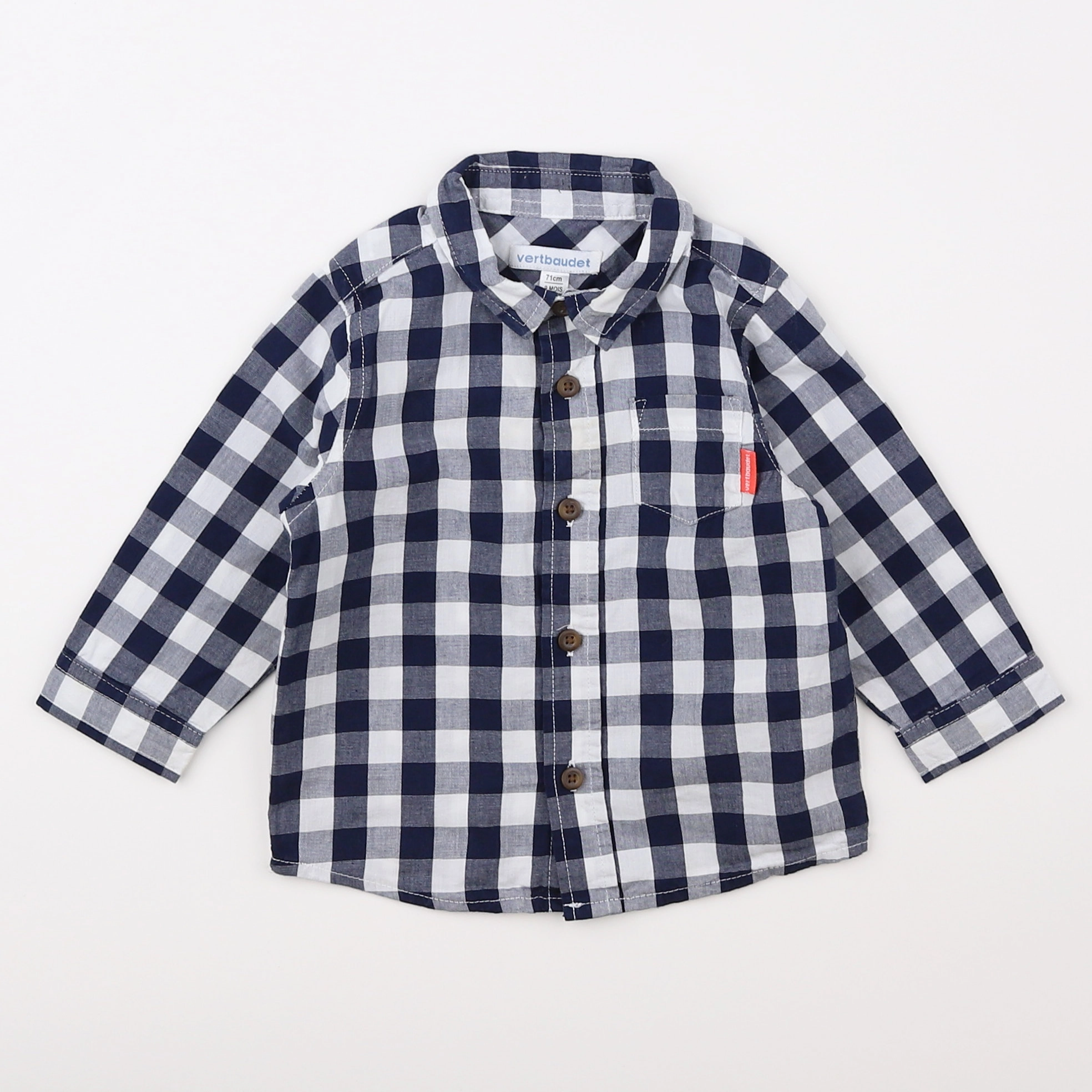 Vertbaudet - chemise blanc, bleu - 9 mois