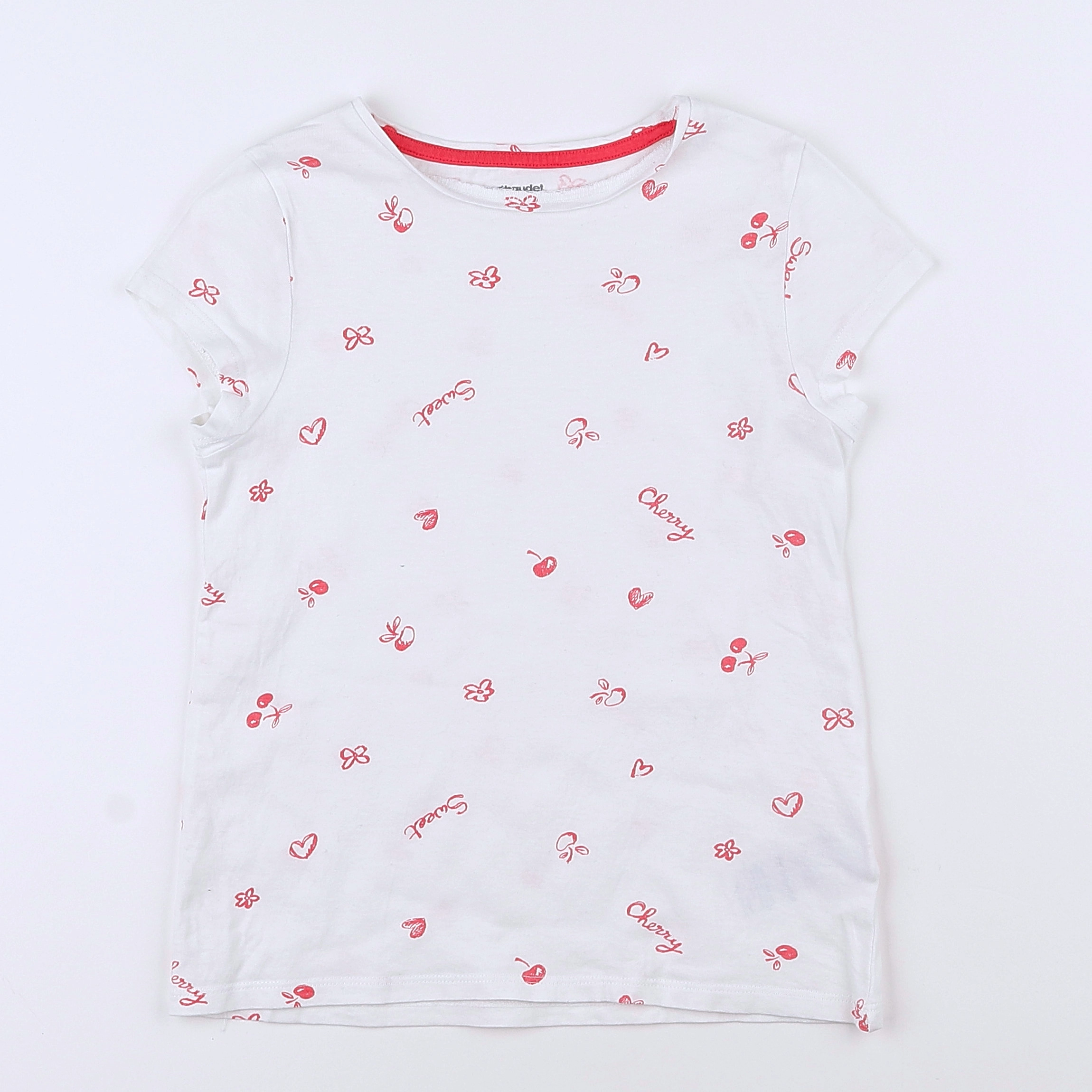 Vertbaudet - tee-shirt blanc, rose - 8 ans
