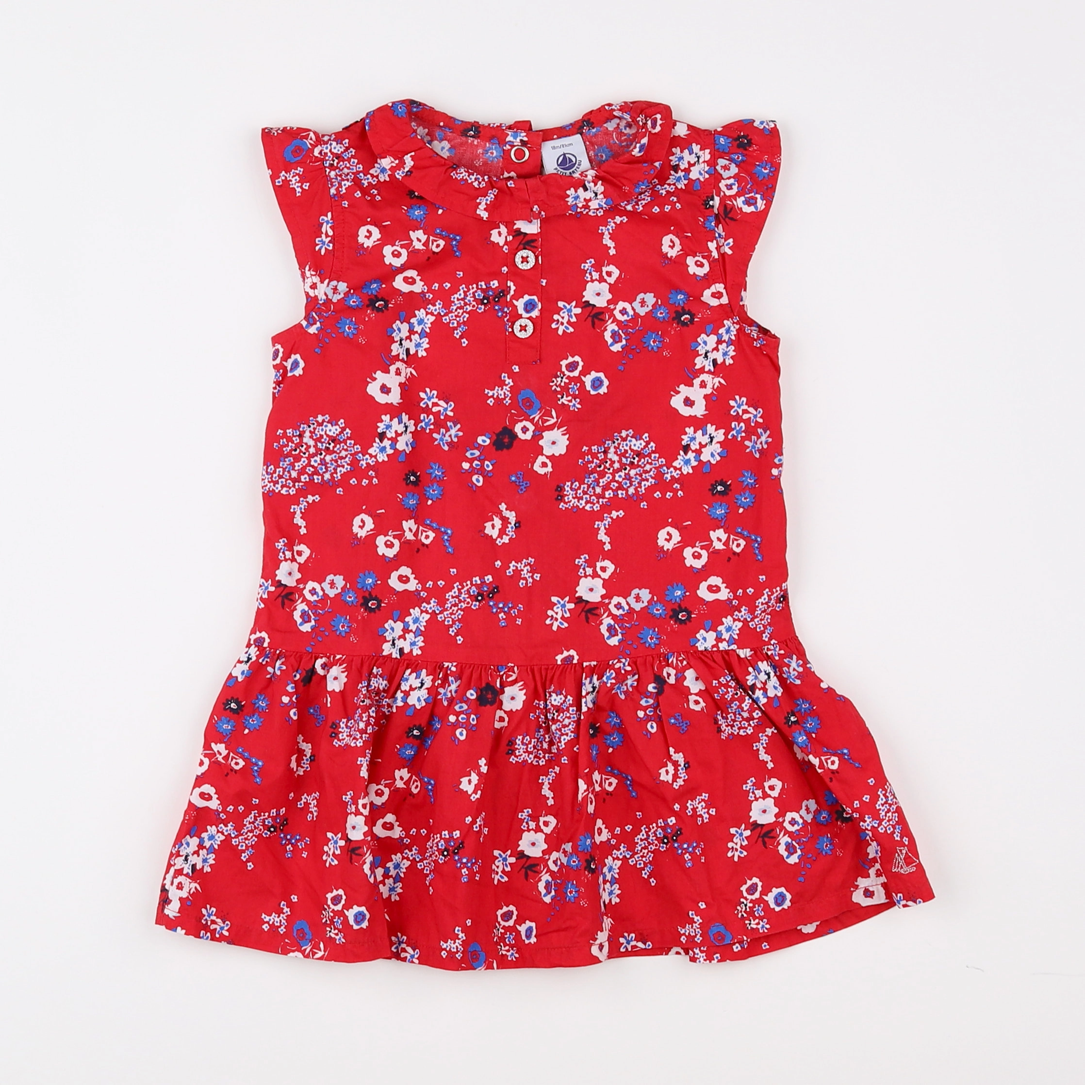 Petit Bateau - robe rouge, bleu - 18 mois