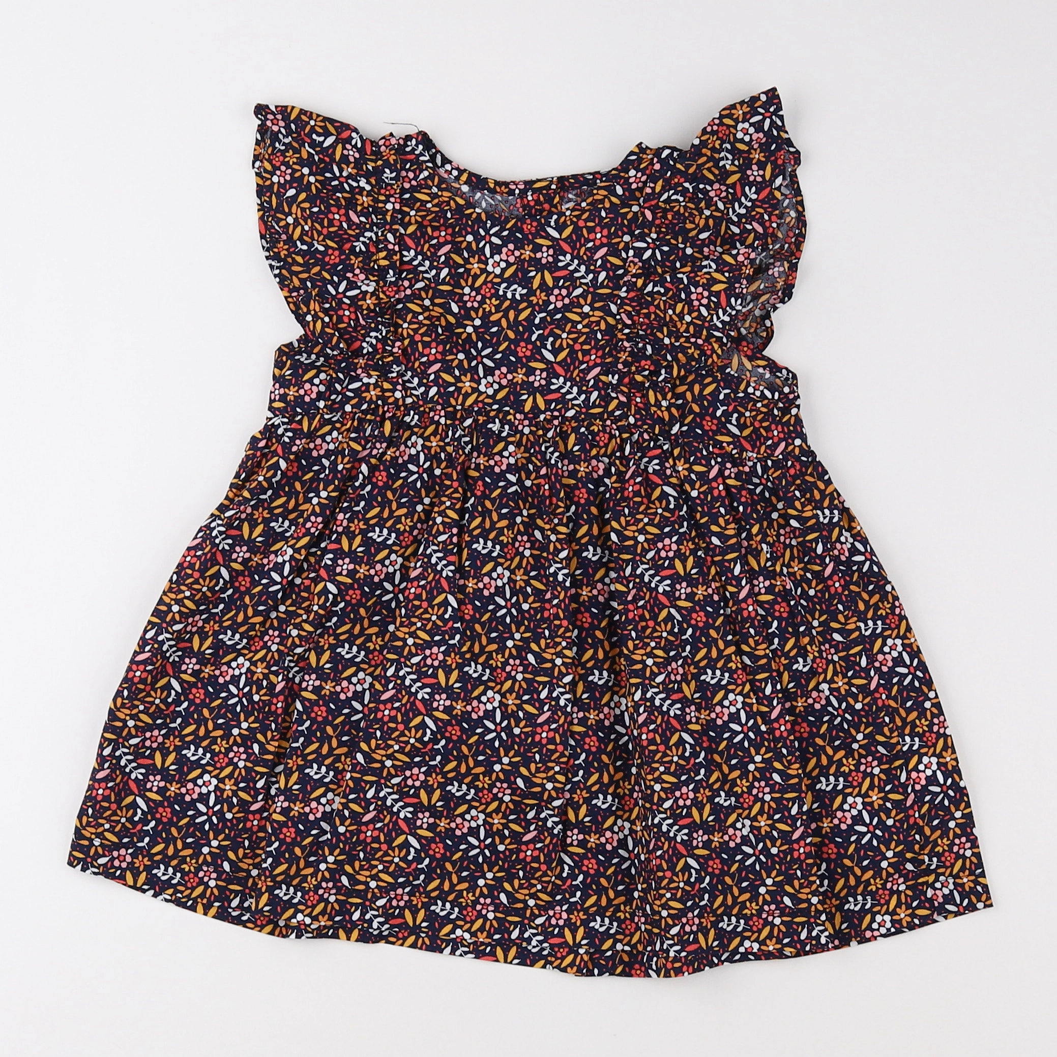 Vertbaudet - robe noir, orange - 12 mois