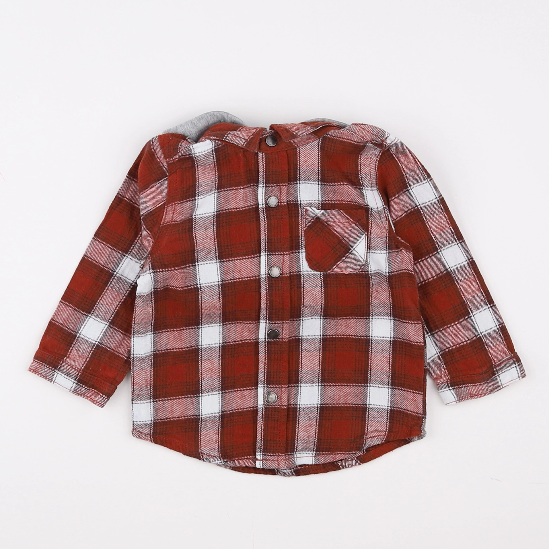 Vertbaudet - chemise marron, gris - 12 mois