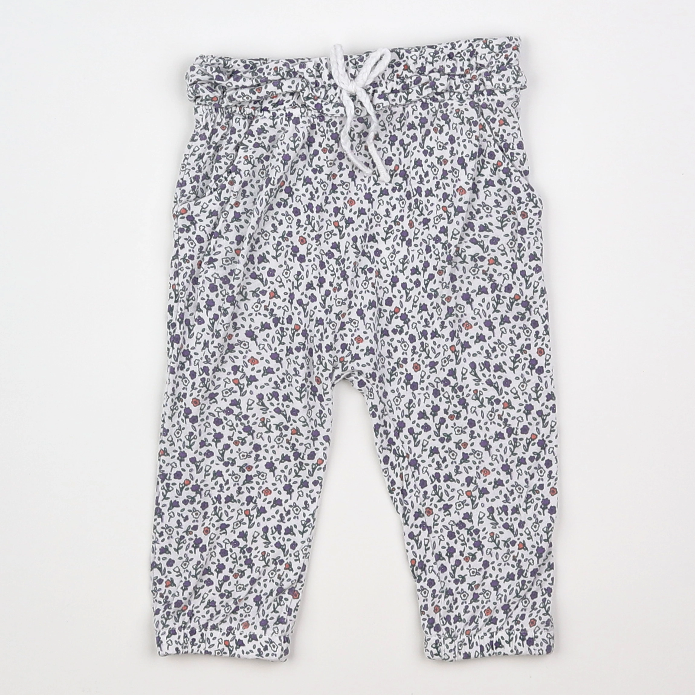 Vertbaudet - pantalon blanc, violet - 6 mois