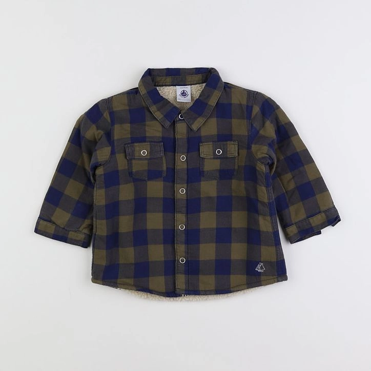 Petit Bateau - chemise bleu, vert - 12 mois