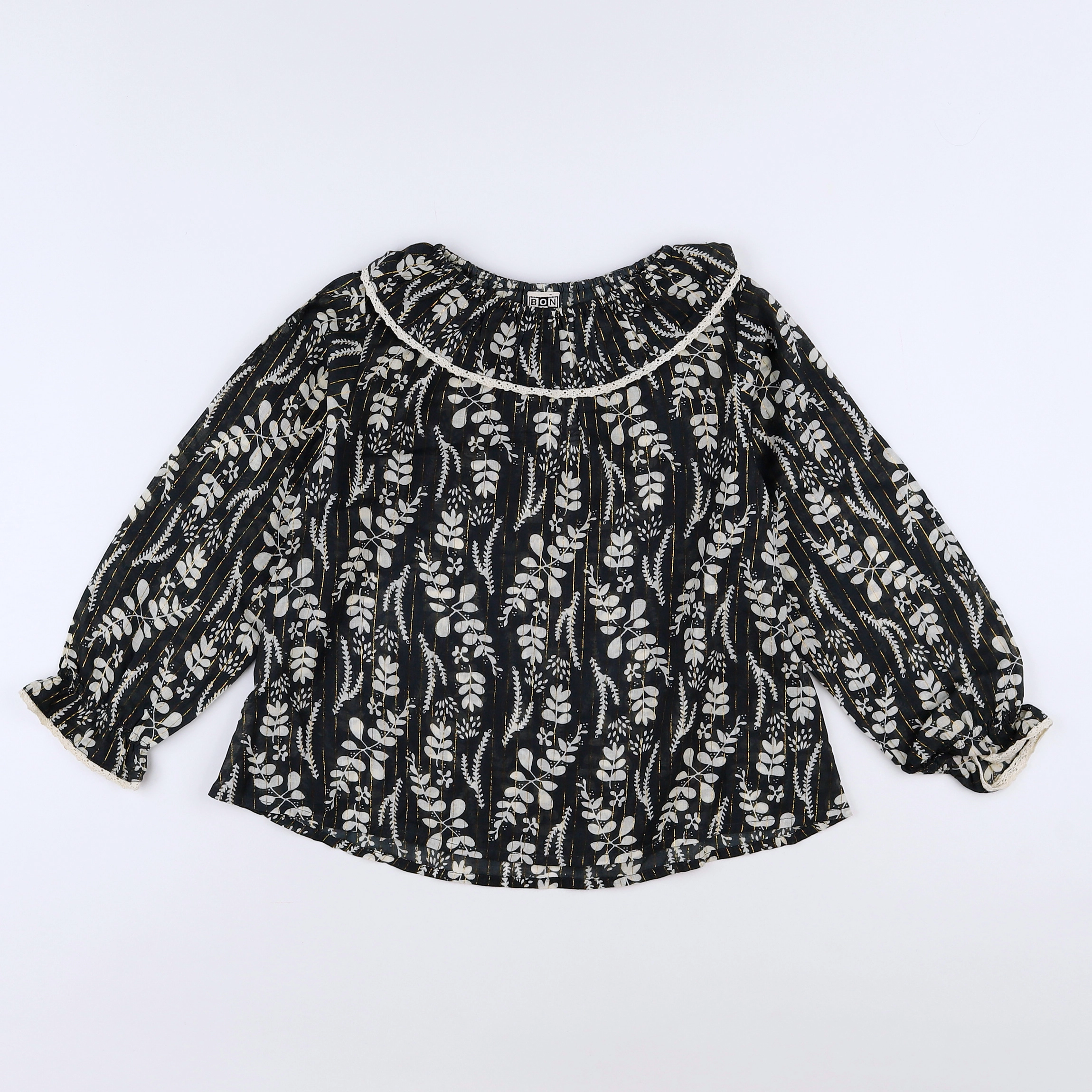 Bonton - blouse noir, or (état neuf) - 6 ans