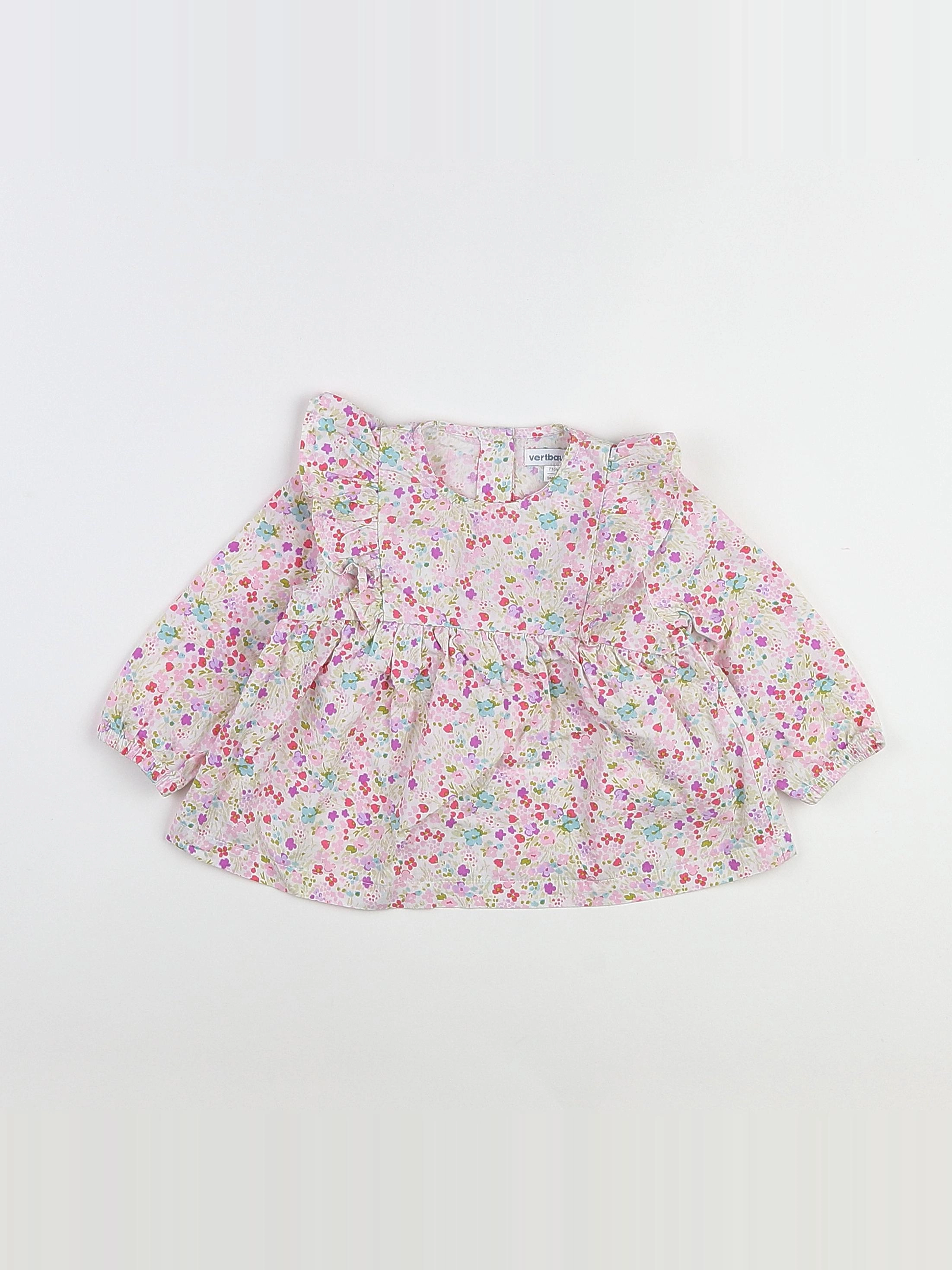 Vertbaudet - blouse blanc, rose - 9 mois