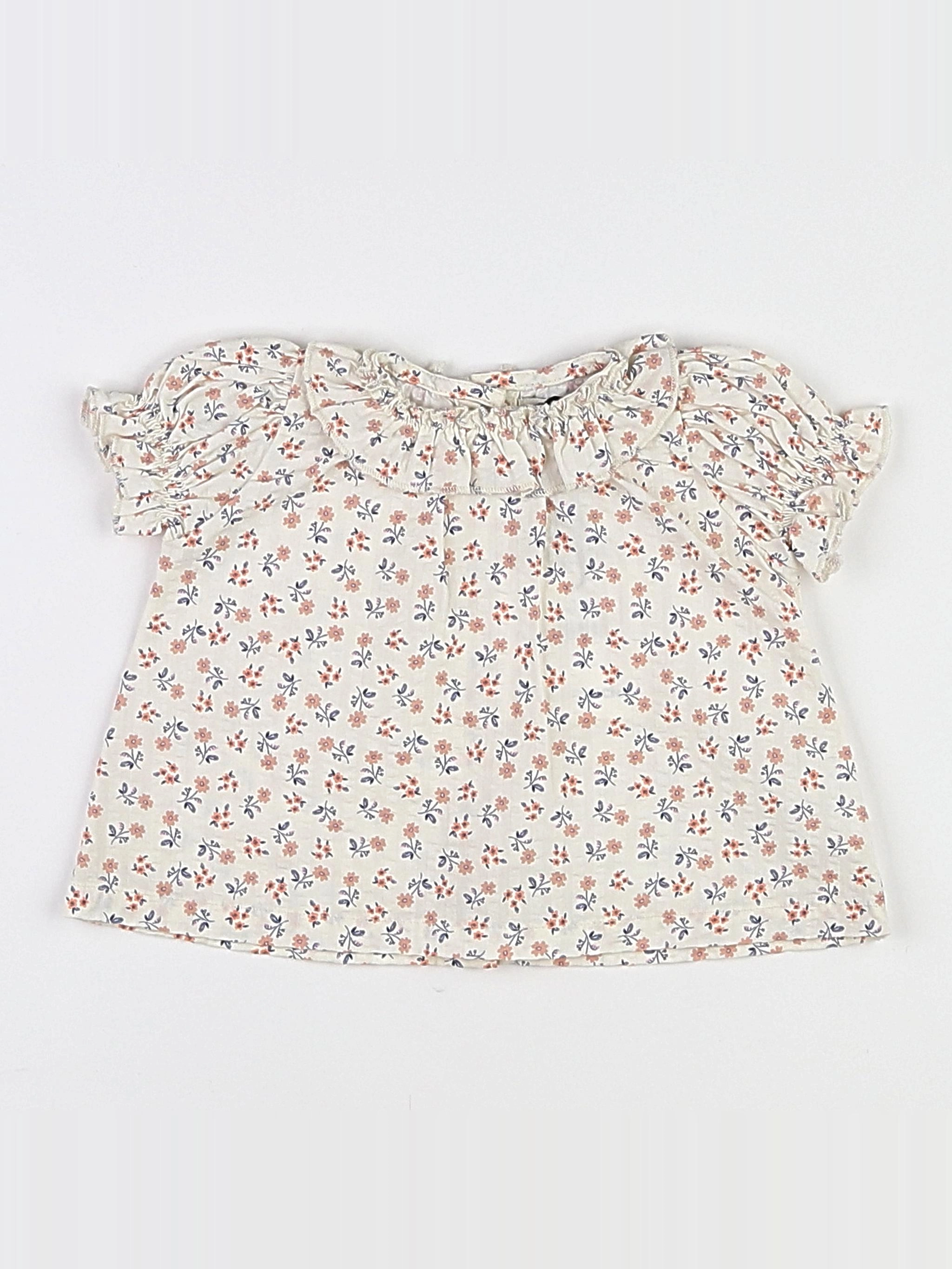 The new society - blouse beige, rose (état neuf) - 3 mois