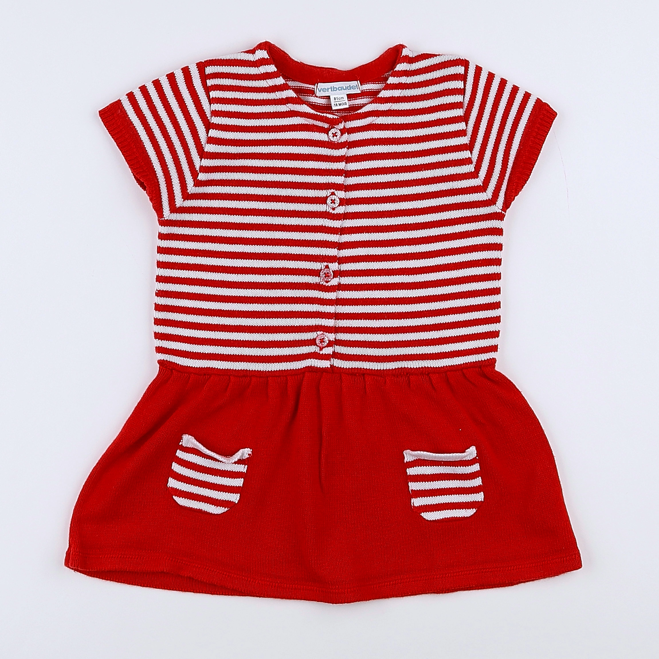 Vertbaudet - robe blanc, rouge - 18 mois