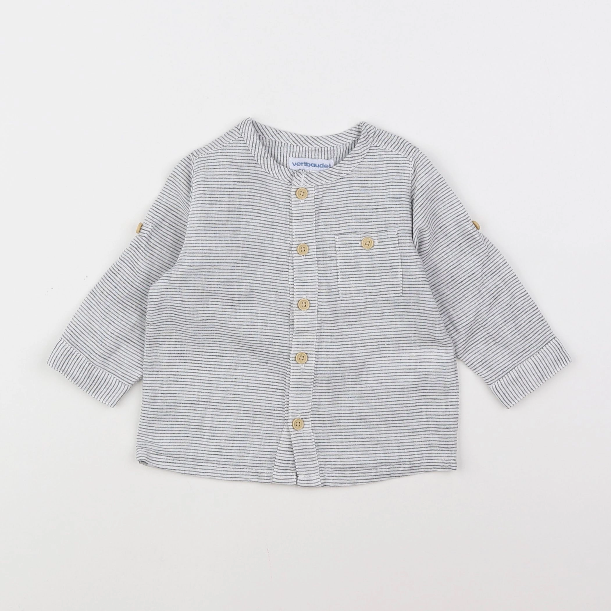 Vertbaudet - chemise blanc, bleu - 9 mois
