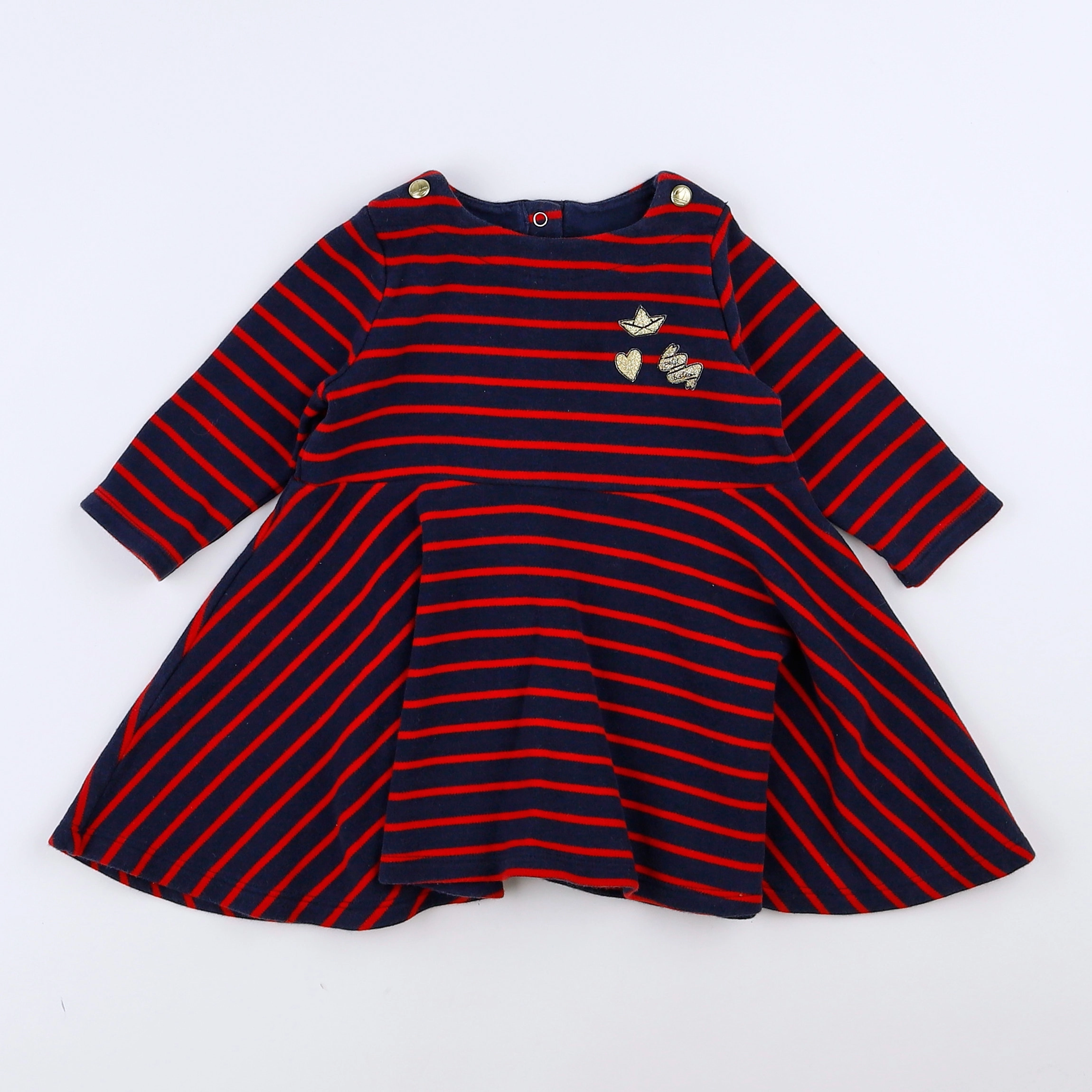 Petit Bateau - robe bleu, rouge - 12 mois
