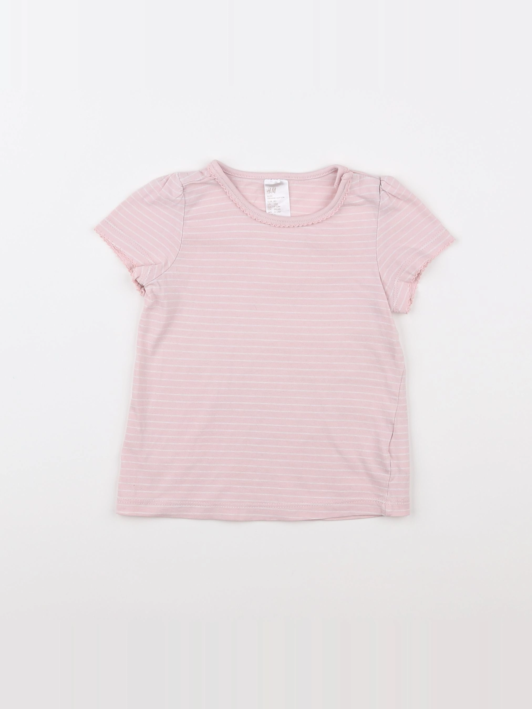 H&M - maillot de corps rose, blanc - 9/12 mois