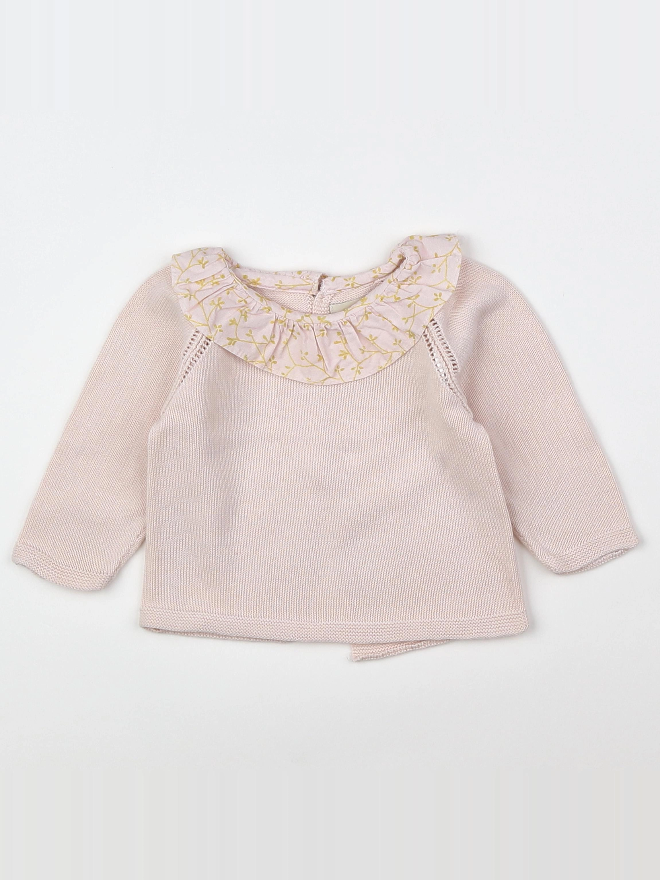 Bonnet à Pompon - pull rose - 6 mois