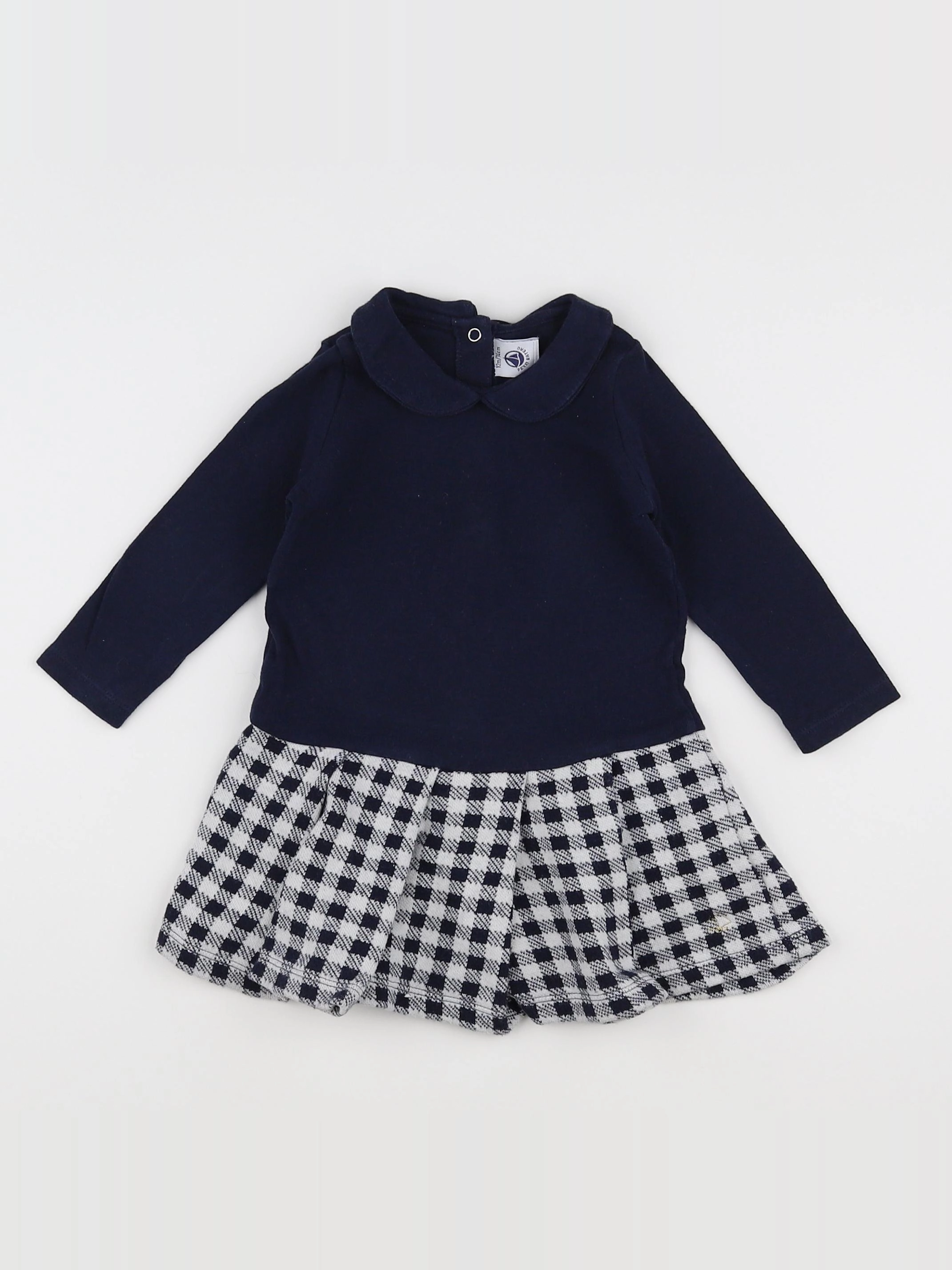 Petit Bateau - robe blanc, bleu - 12 mois