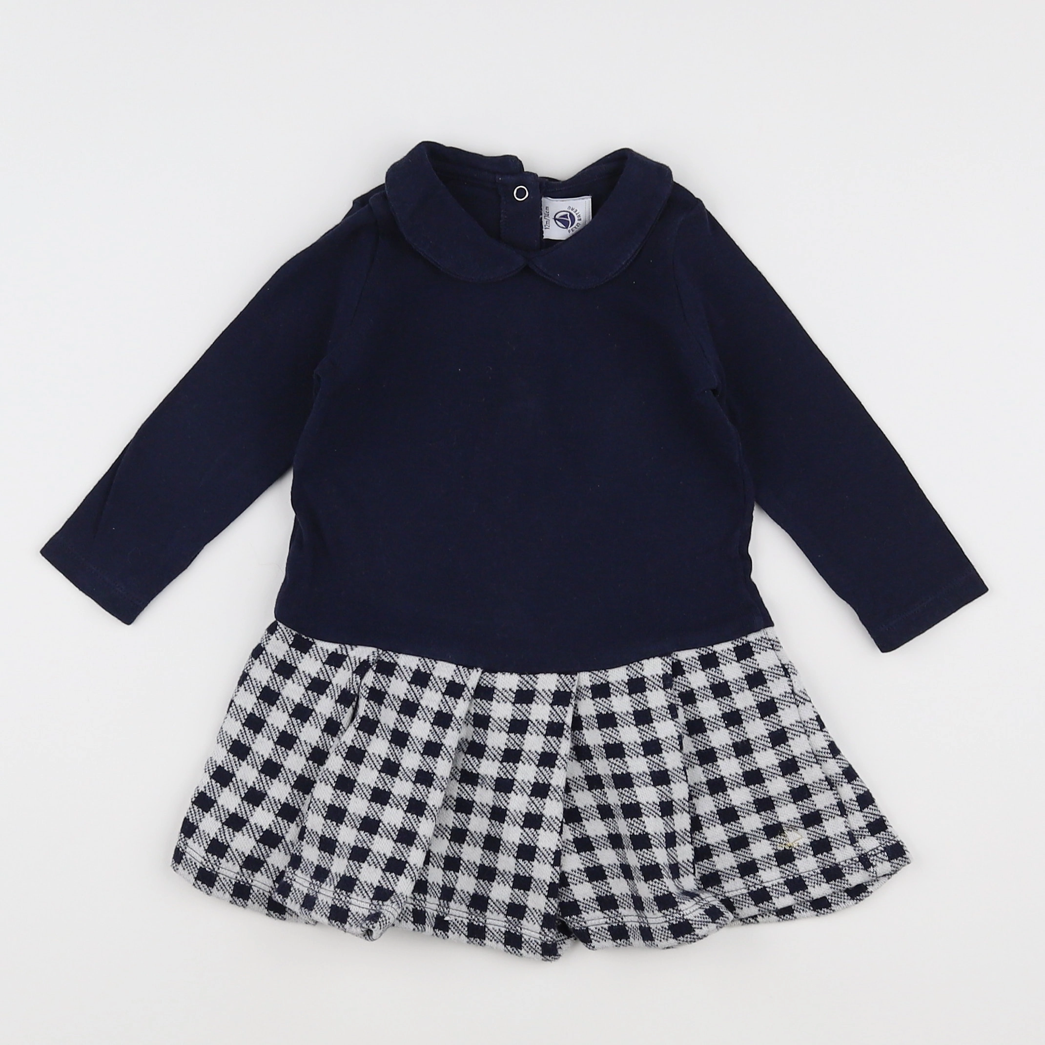 Petit Bateau - robe blanc, bleu - 12 mois
