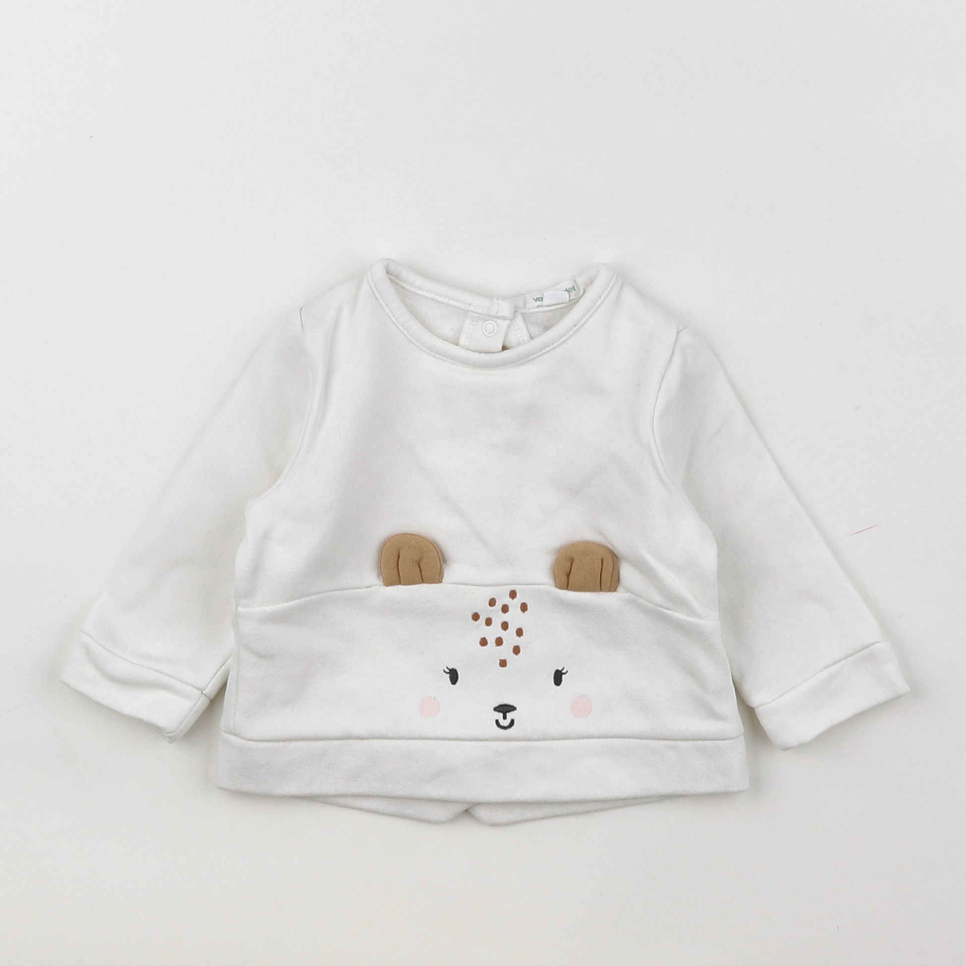 Vertbaudet - sweat blanc, marron - 6 mois