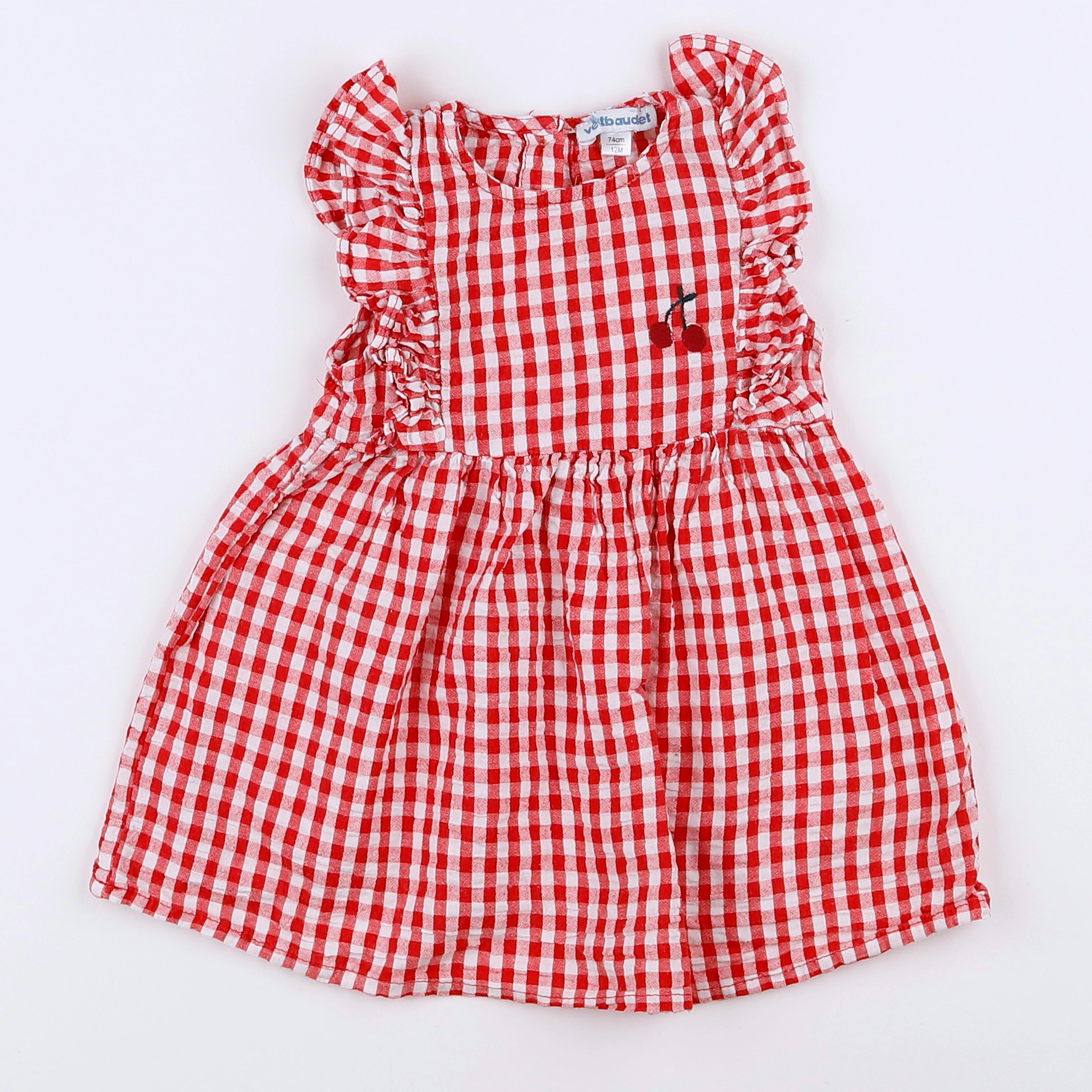 Vertbaudet - robe rouge, blanc - 12 mois