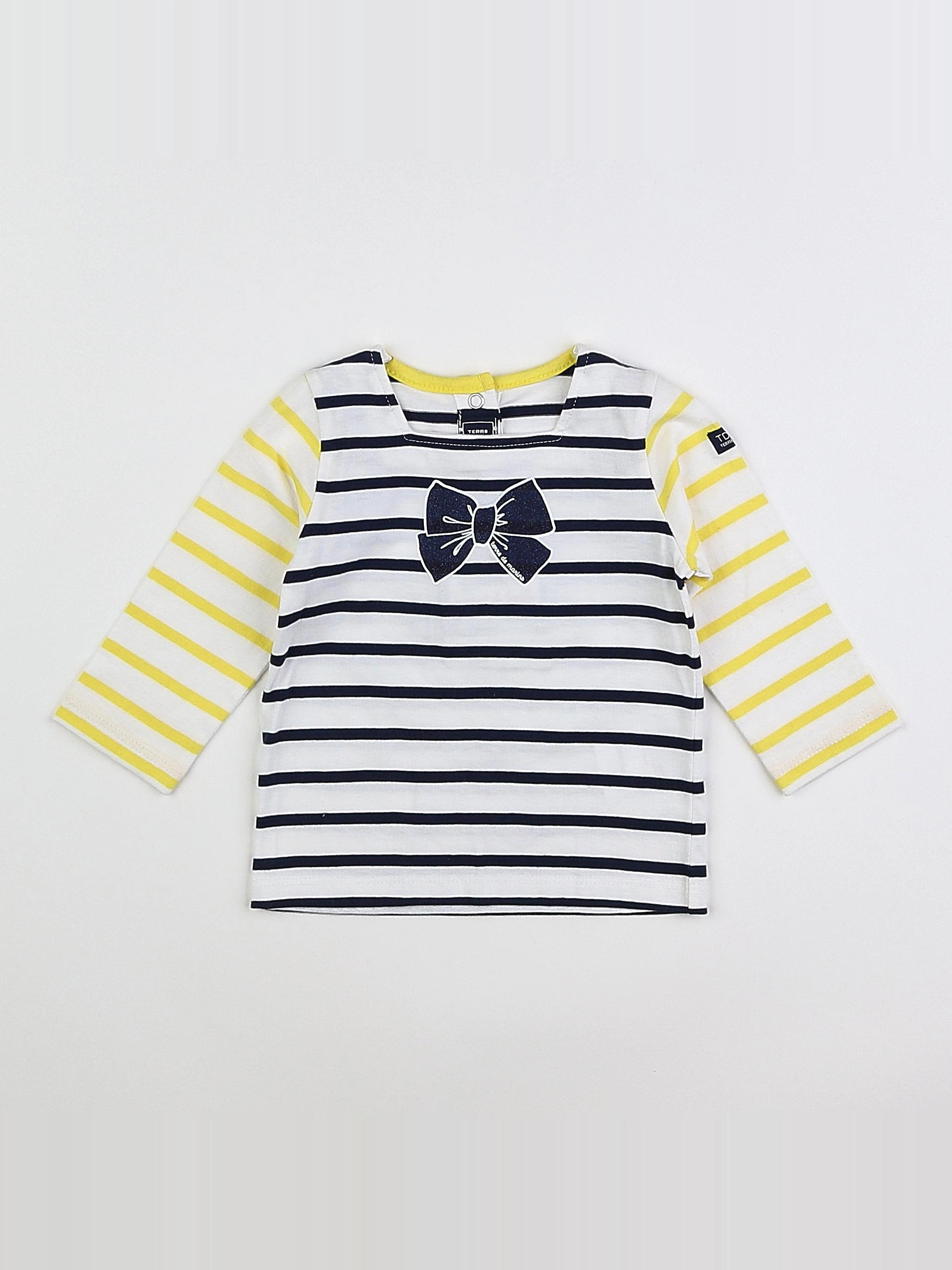 Terre de marins - tee-shirt blanc, bleu, jaune (état neuf) - 6 mois