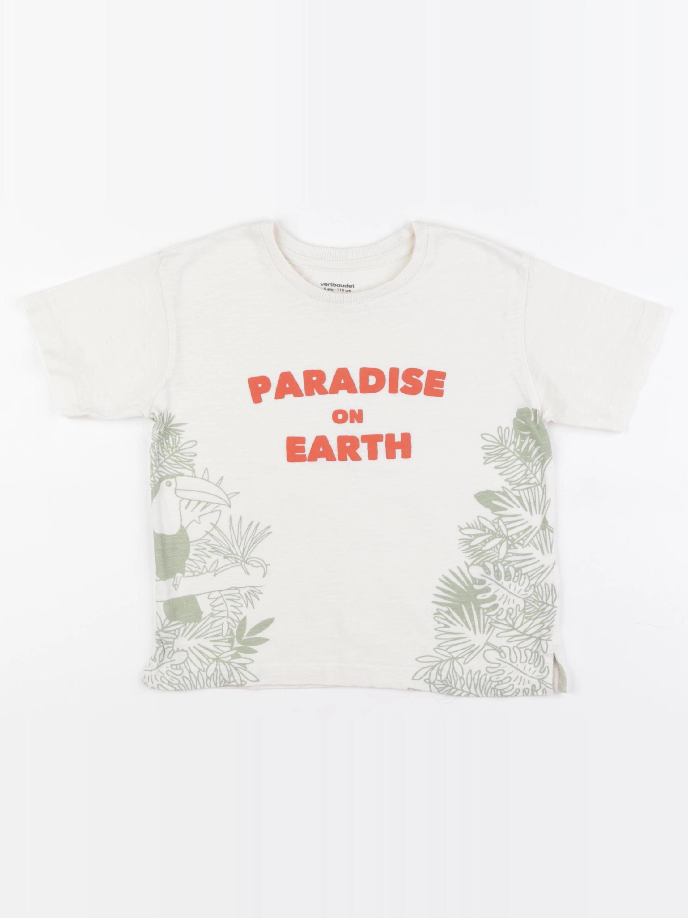 Vertbaudet - tee-shirt blanc, vert - 5 ans