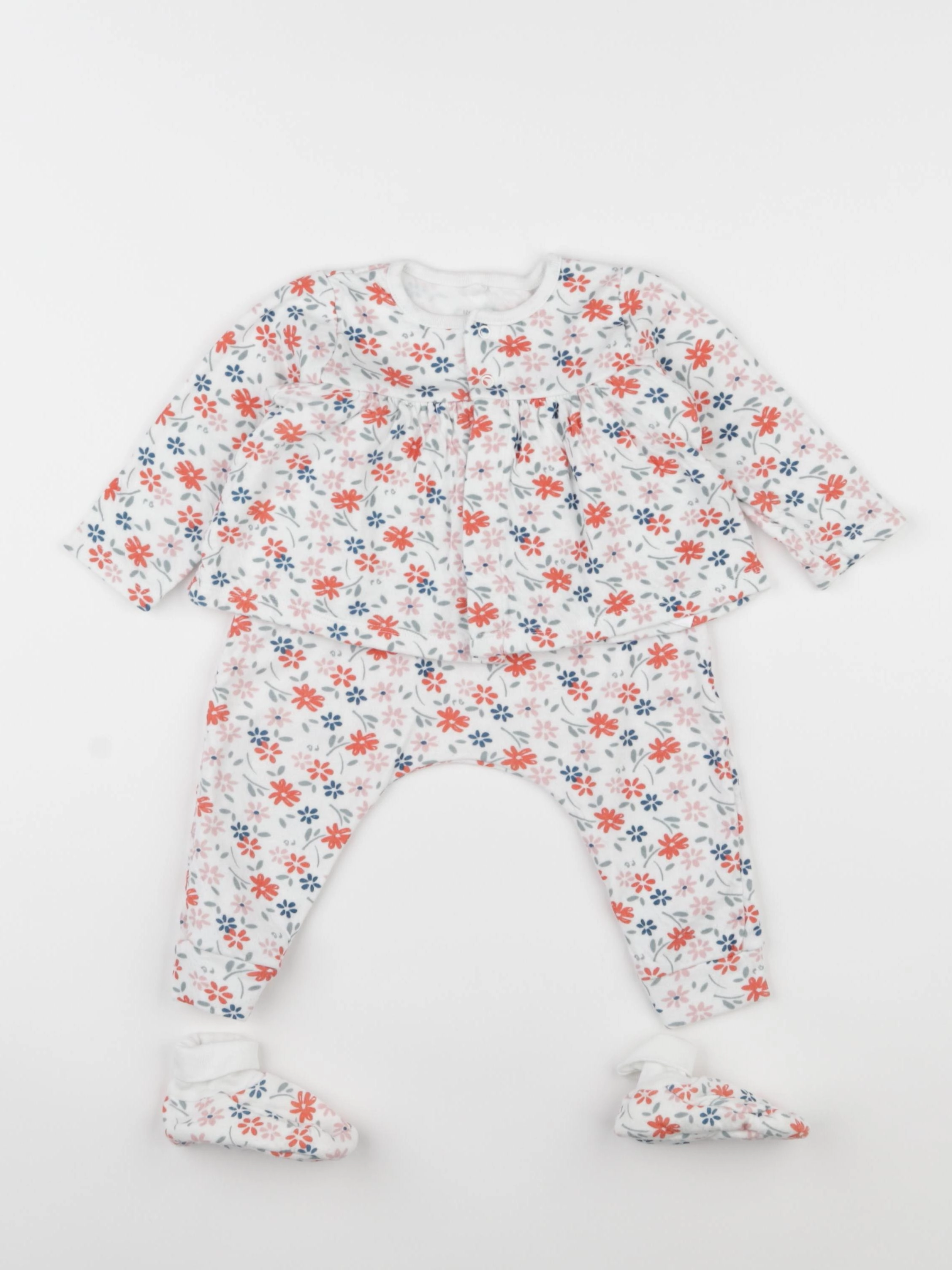 Petit Bateau - ensemble blanc, bleu, rouge - 12 mois
