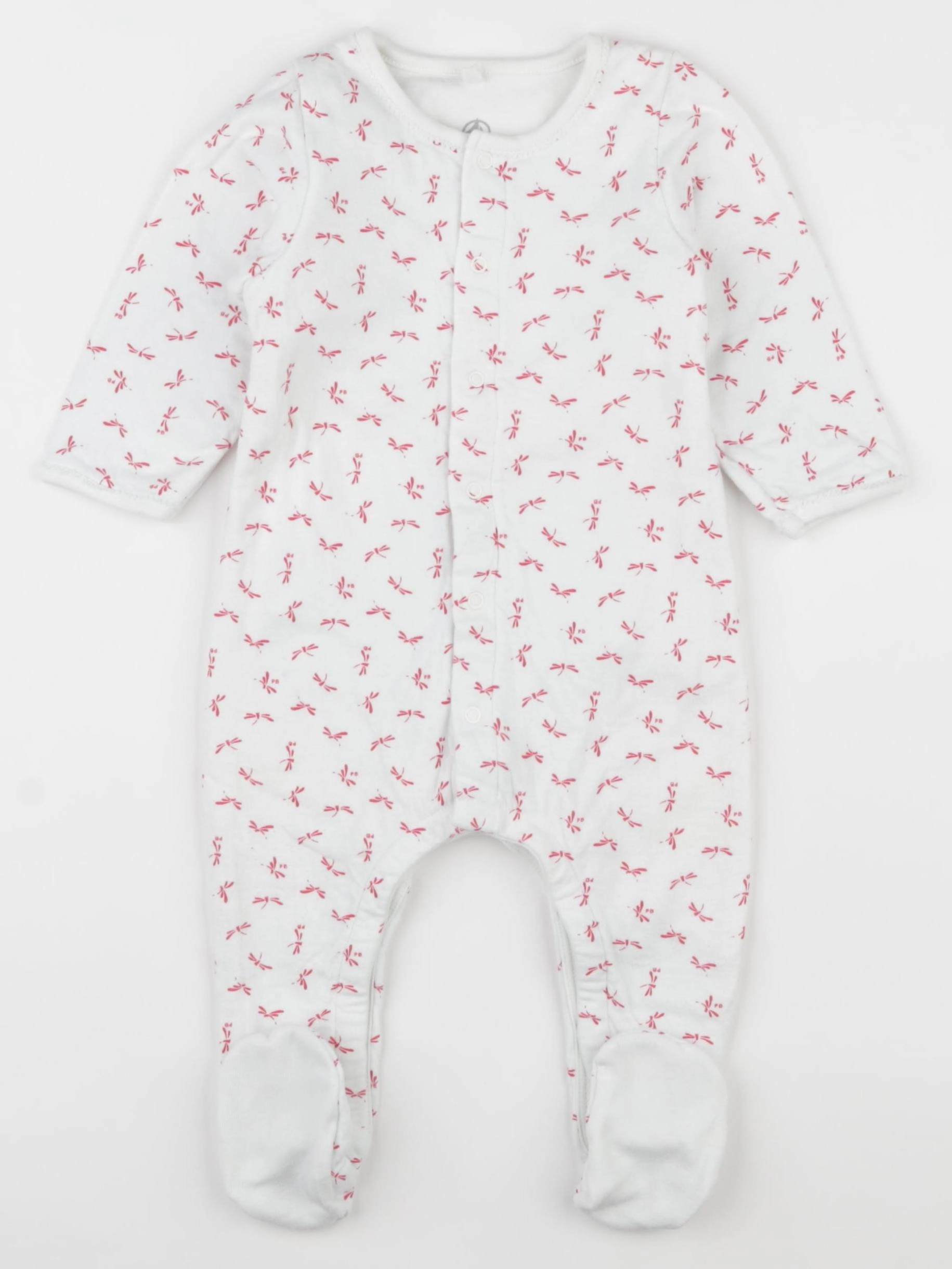 Petit Bateau - bodyjama coton blanc, rose - 12 mois
