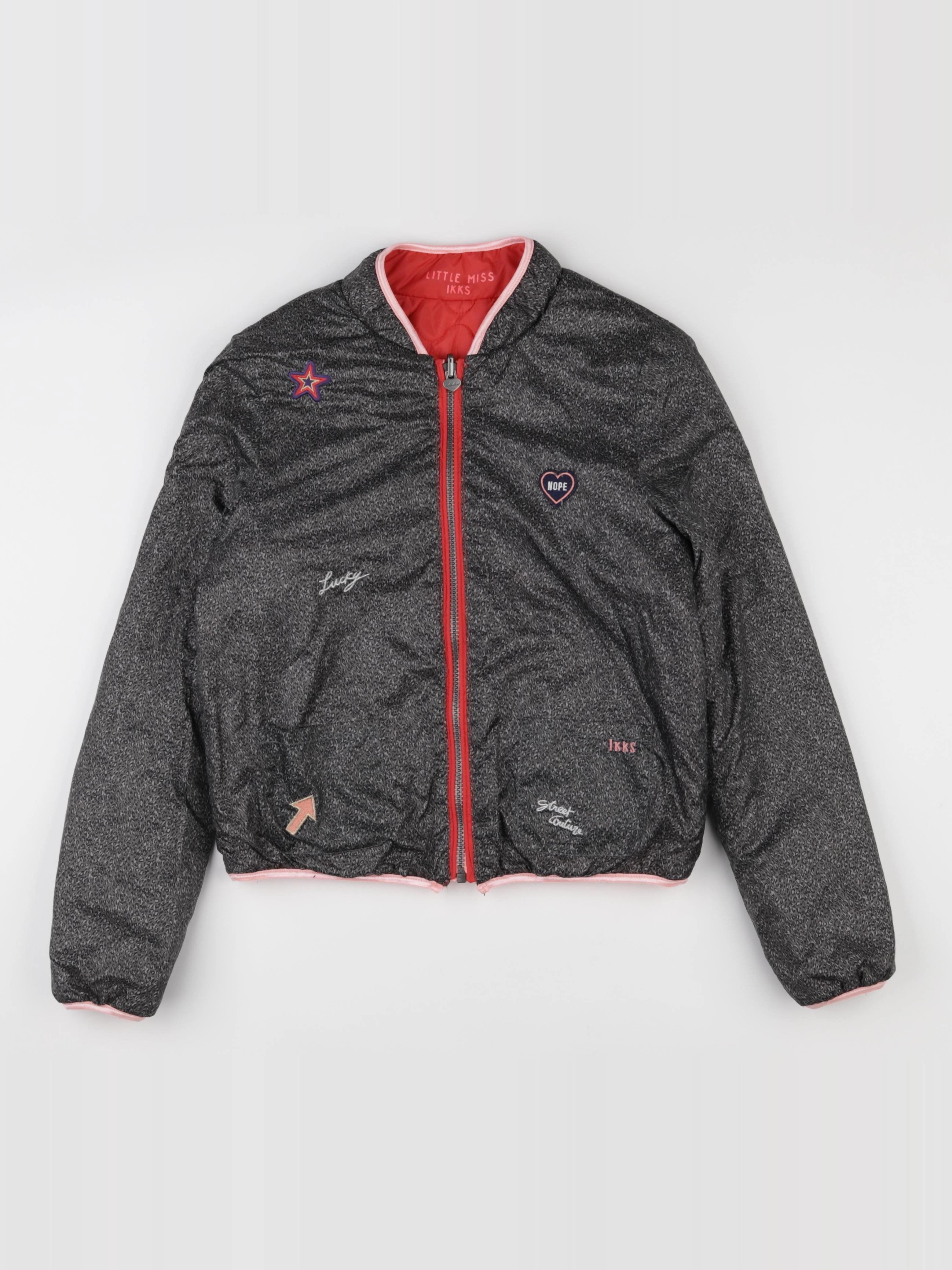 IKKS - doudoune réversible rose, rouge, gris - 12 ans