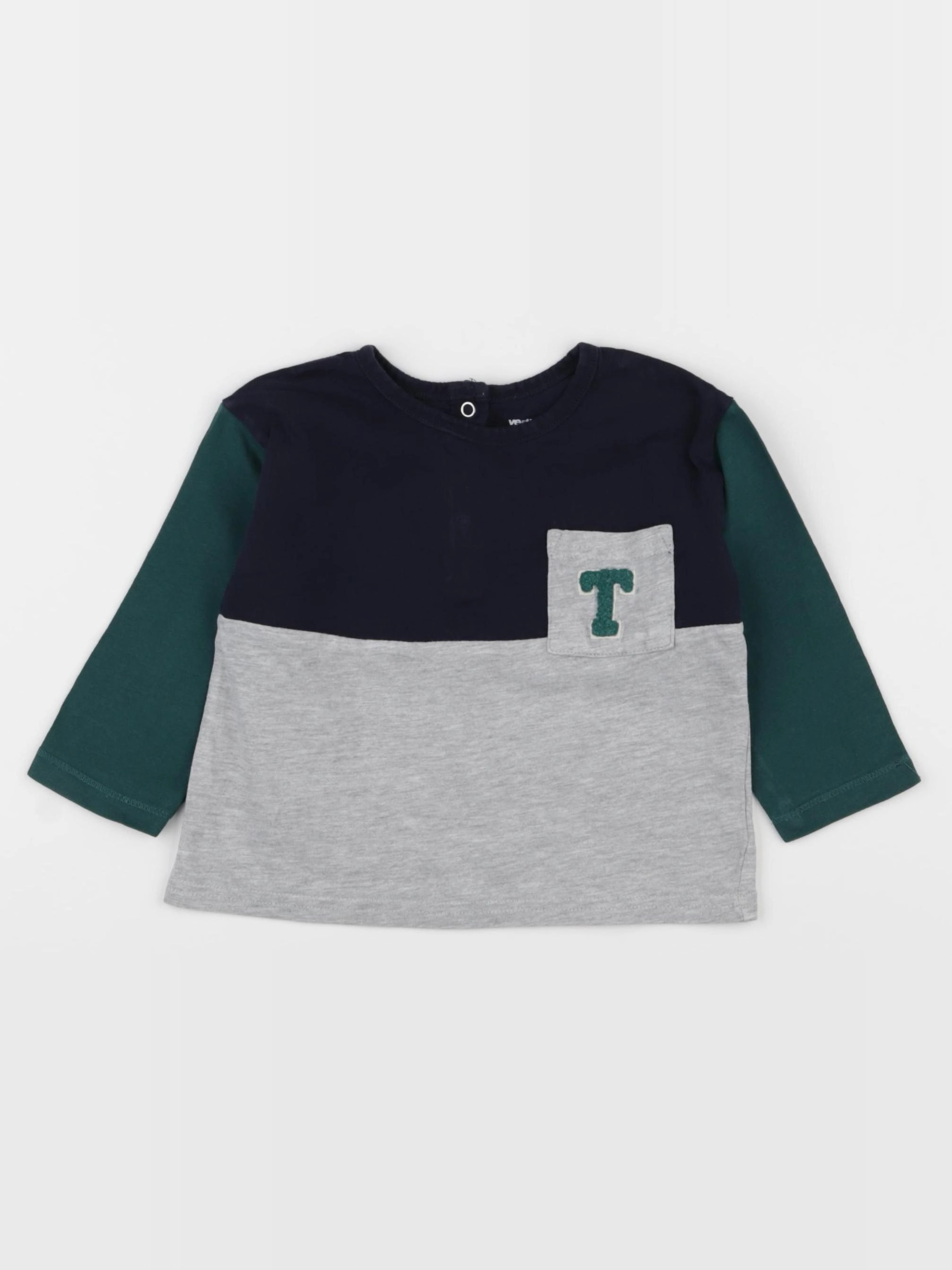 Vertbaudet - tee-shirt bleu, vert - 12 mois
