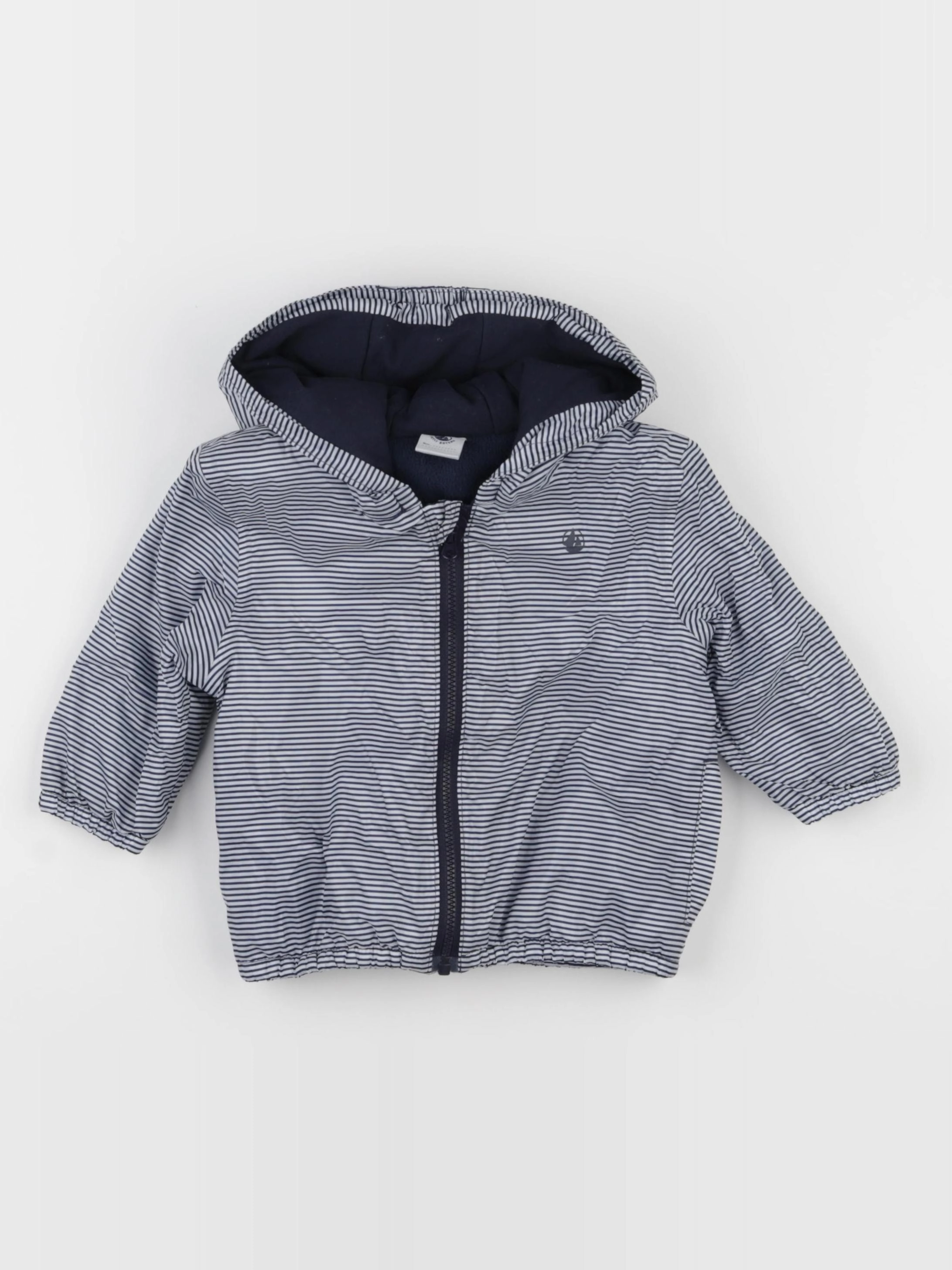 Petit Bateau - imperméable bleu, blanc - 12 mois