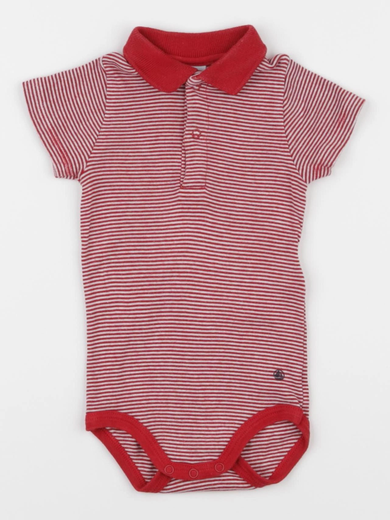 Petit Bateau - body à col blanc, rouge - 6 mois
