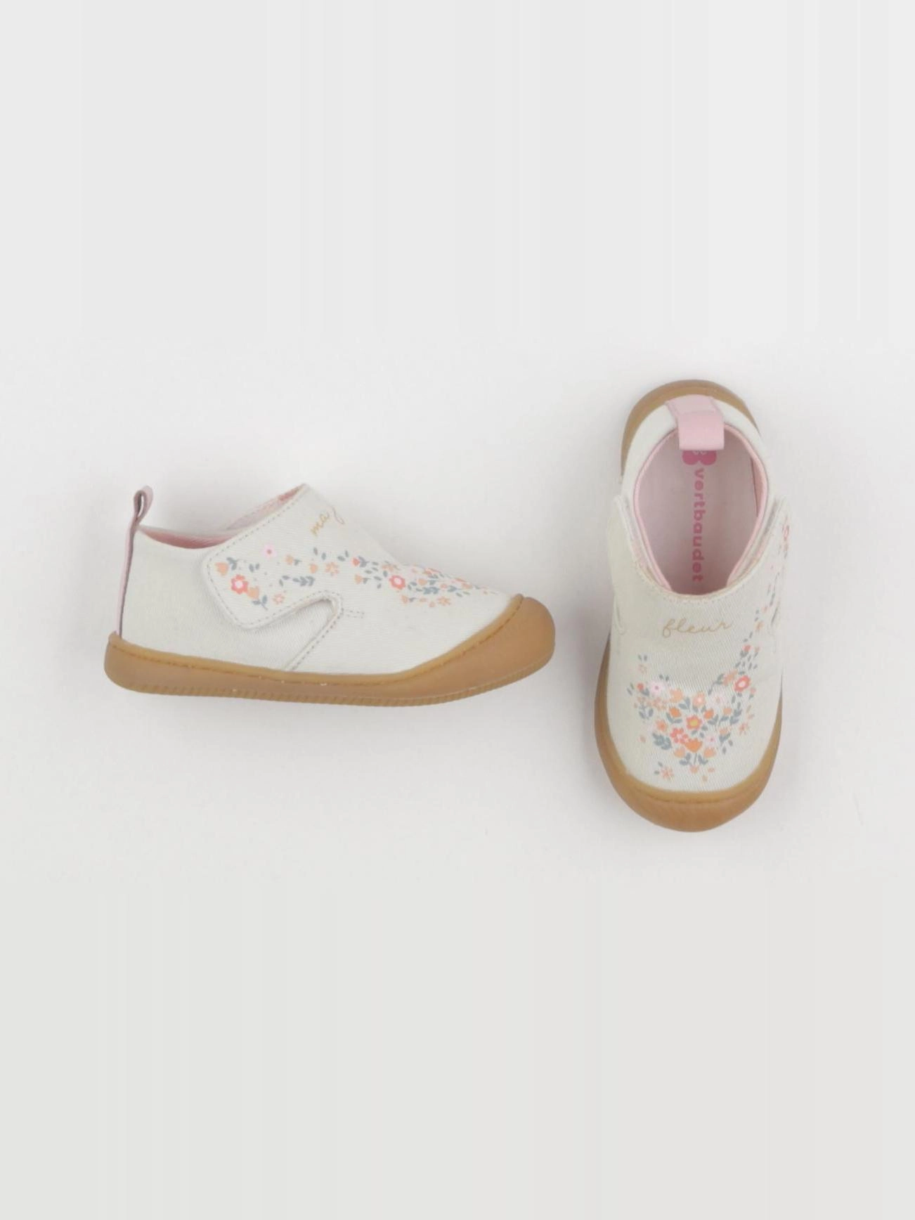 Vertbaudet - tennis à scratch/ lacets beige - pointure 22