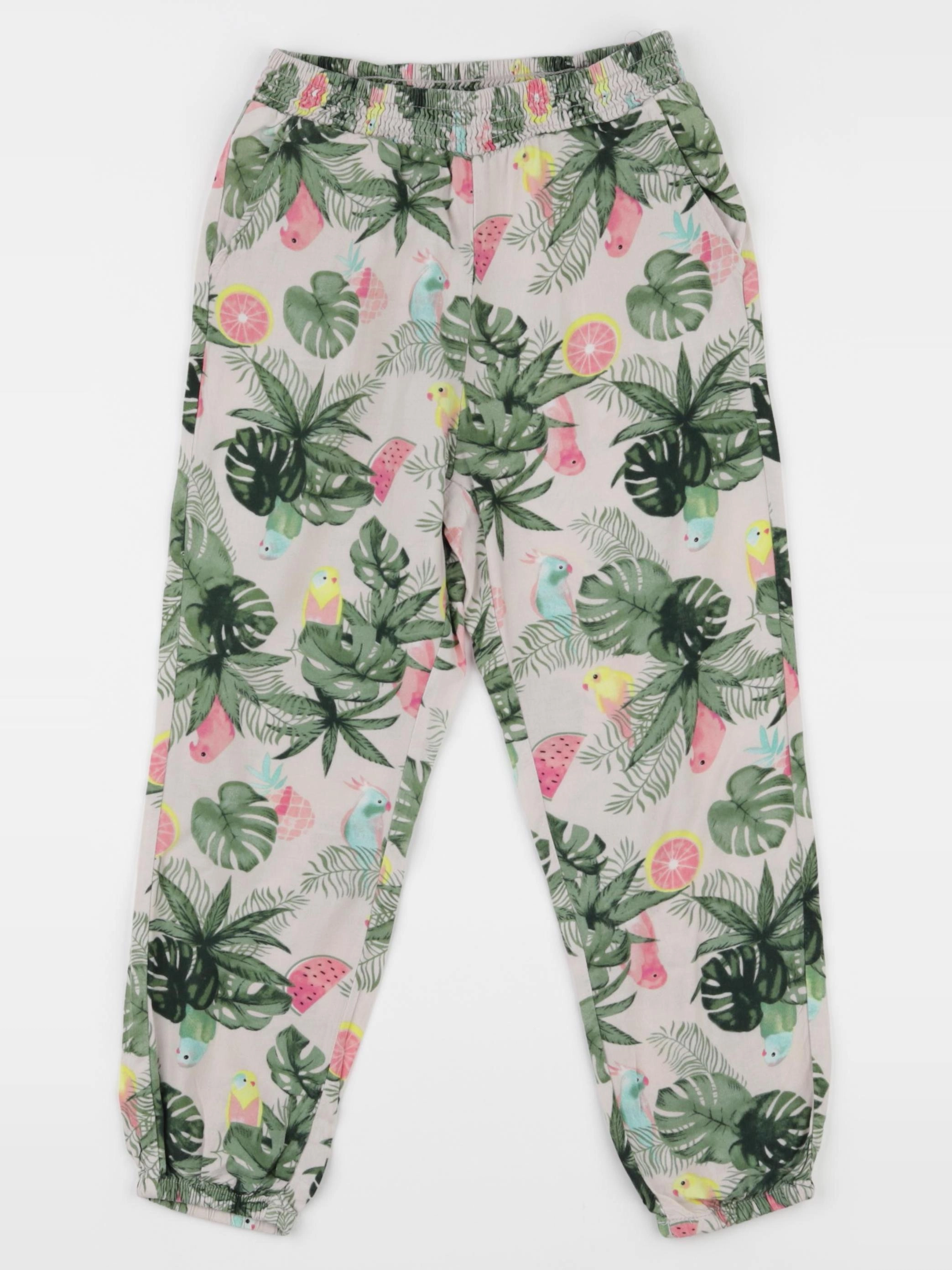 H&M - pantalon beige, vert - 4/5 ans