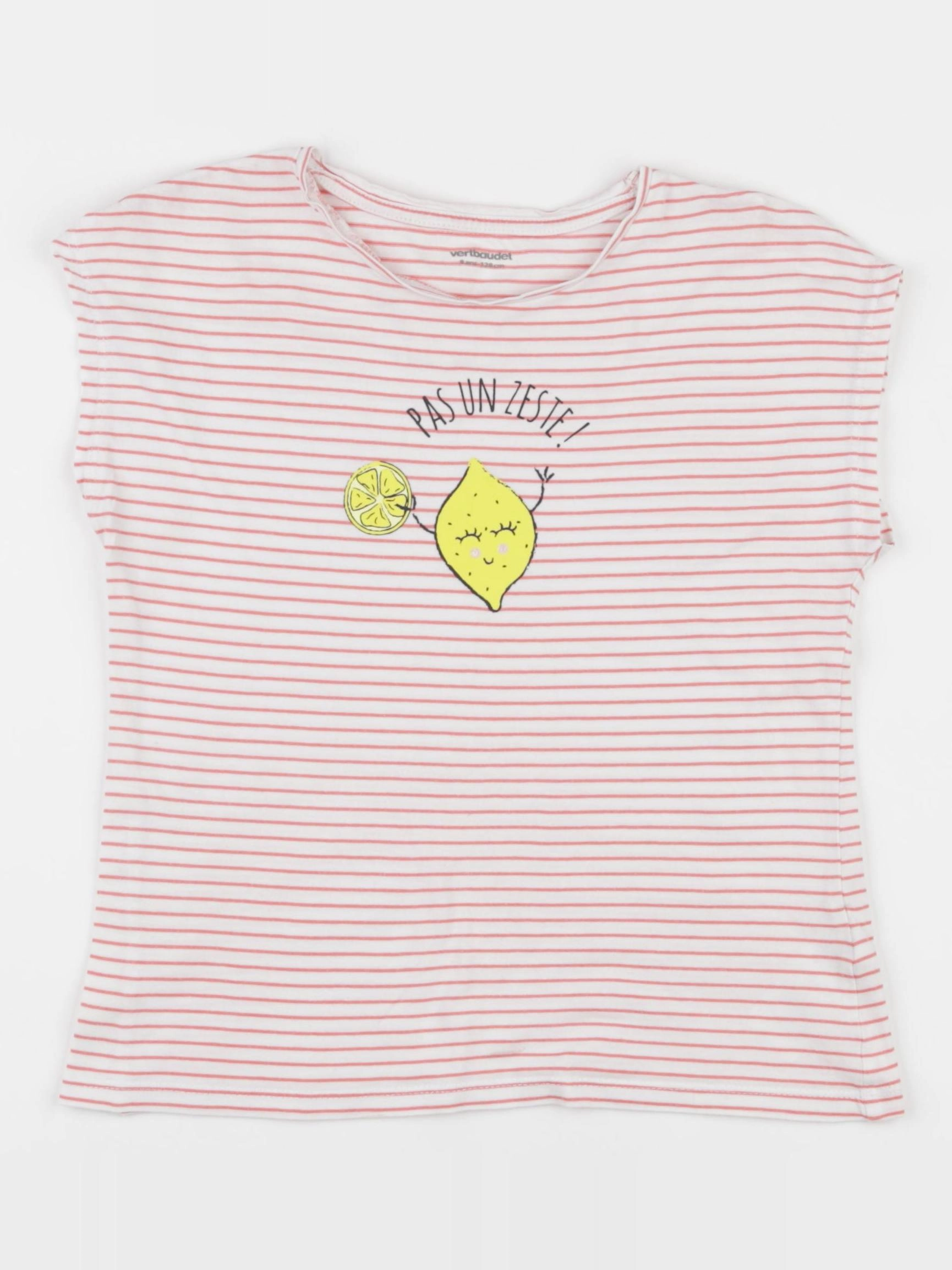 Vertbaudet - tee-shirt blanc, rose - 8 ans