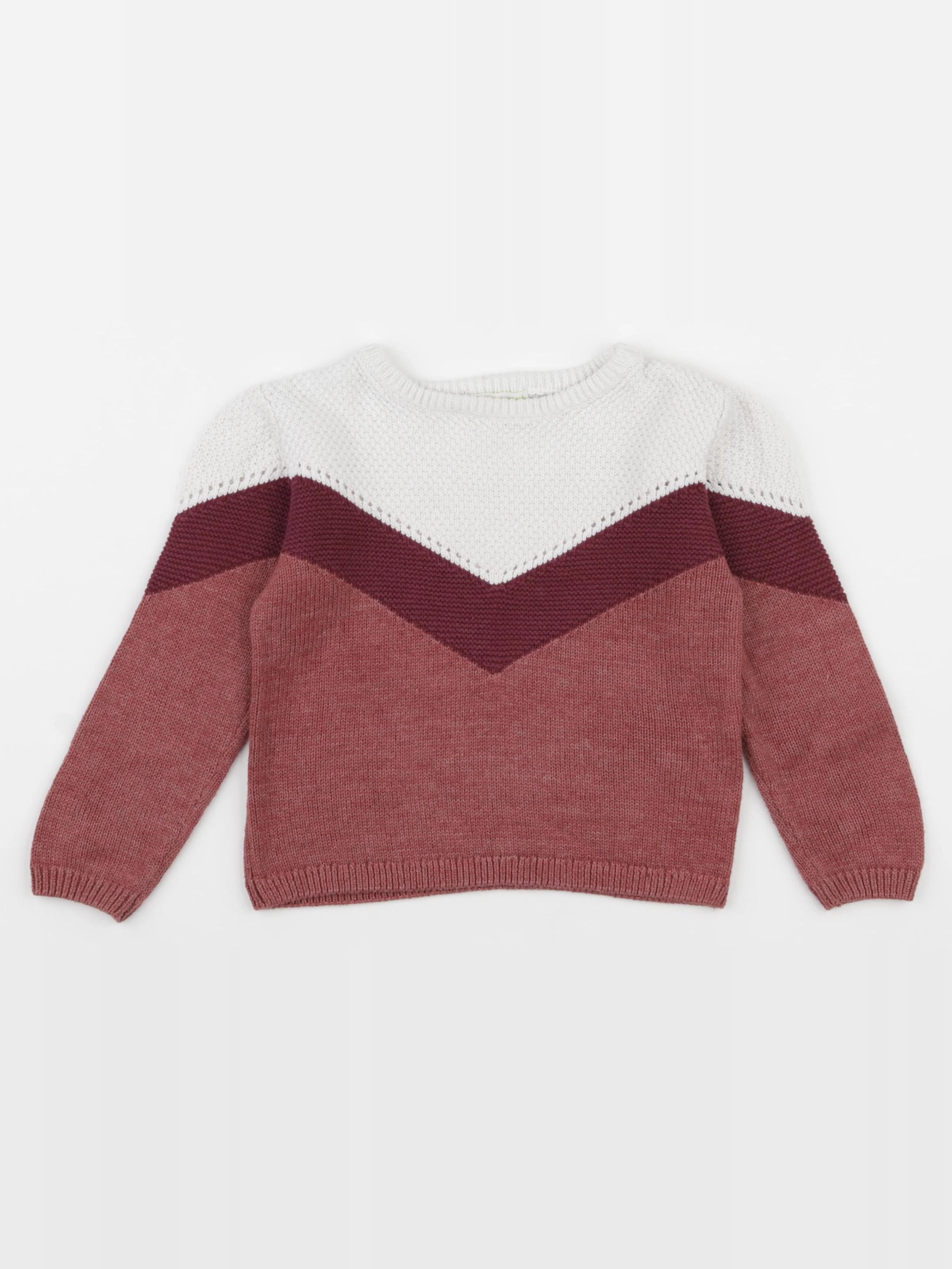 Vertbaudet - pull blanc, rose - 3 ans